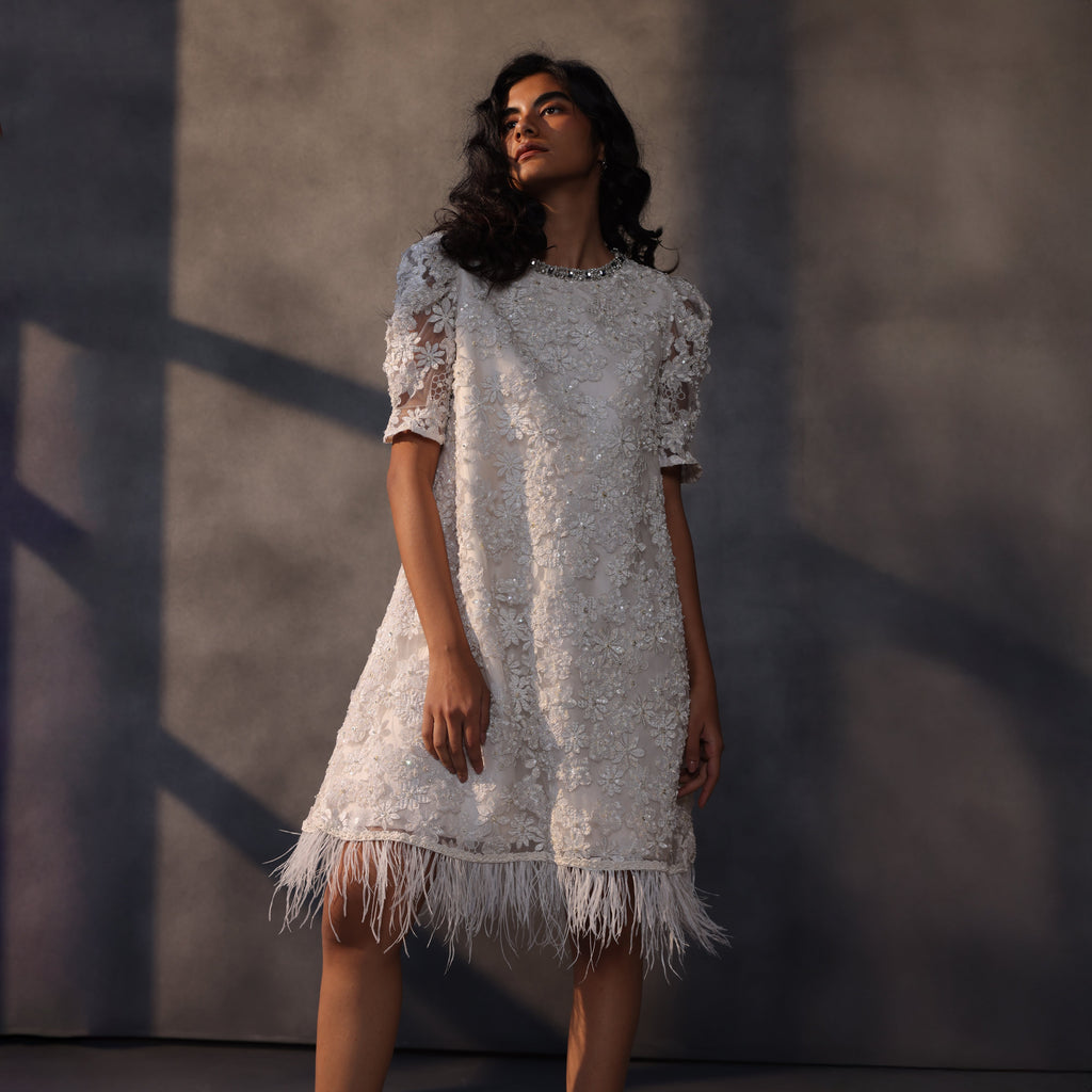 Winter Bloom – Cutwork Appliqué Lace Dress