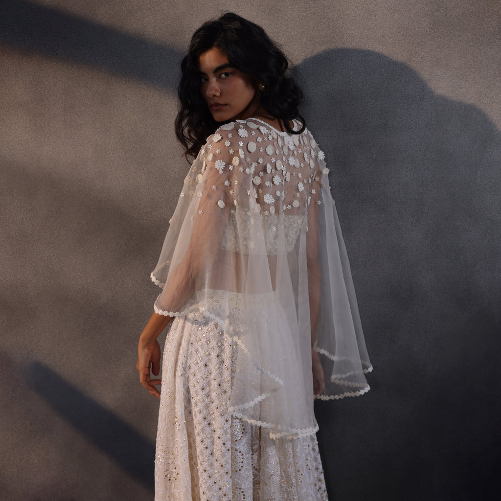 Cloudburst Symphony – Off White Chikankari Masterpiece