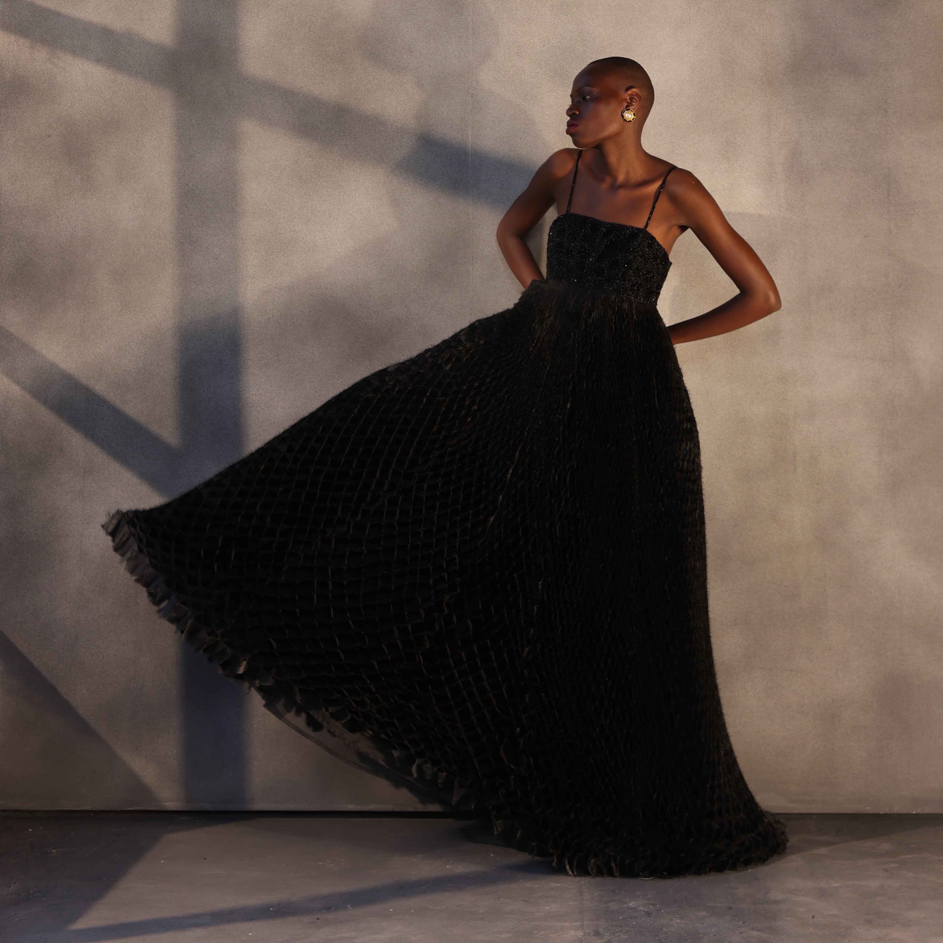 Obsidian Majesty – Honeycomb Taffeta Gown