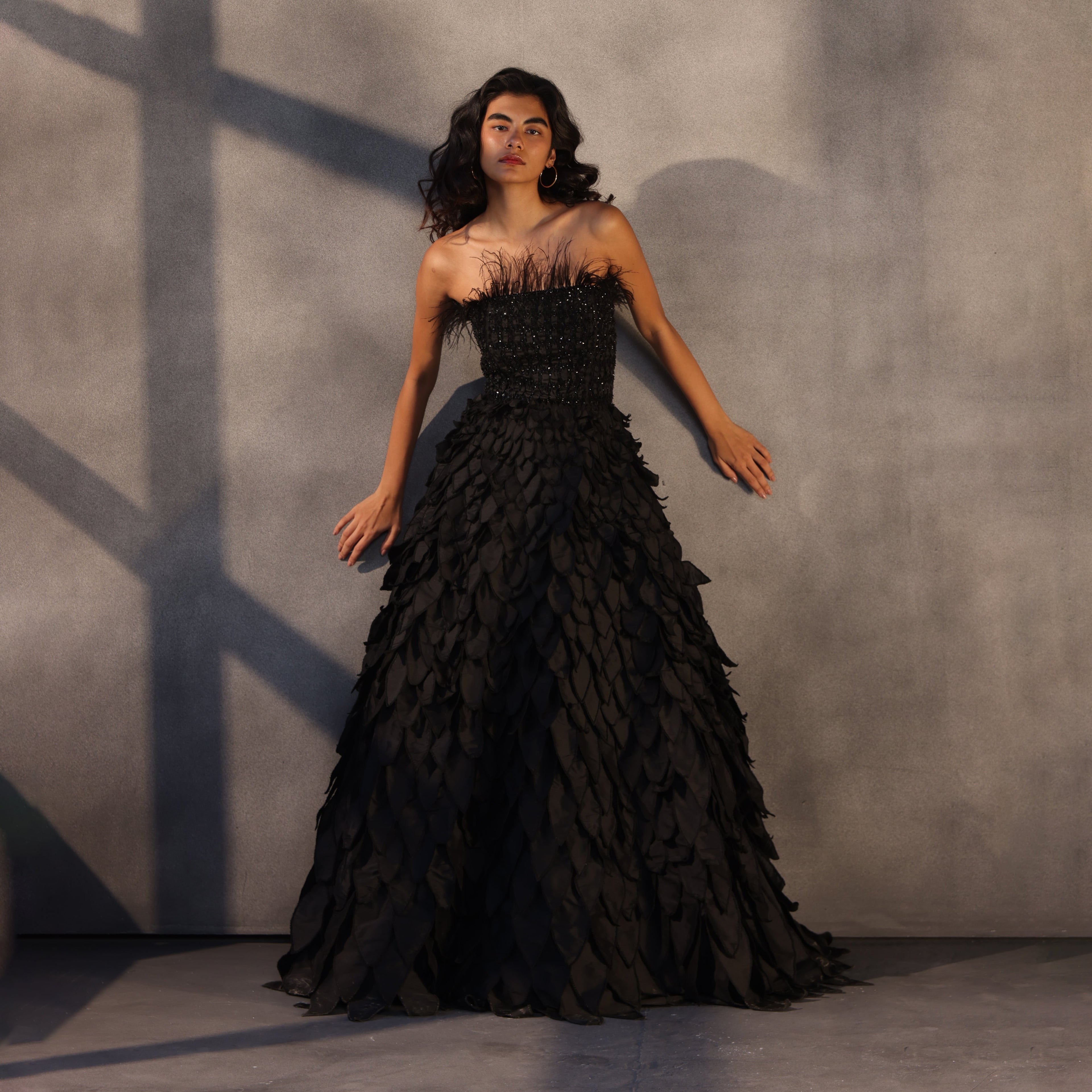 Eclipse Reign – Feathered Corset Gown