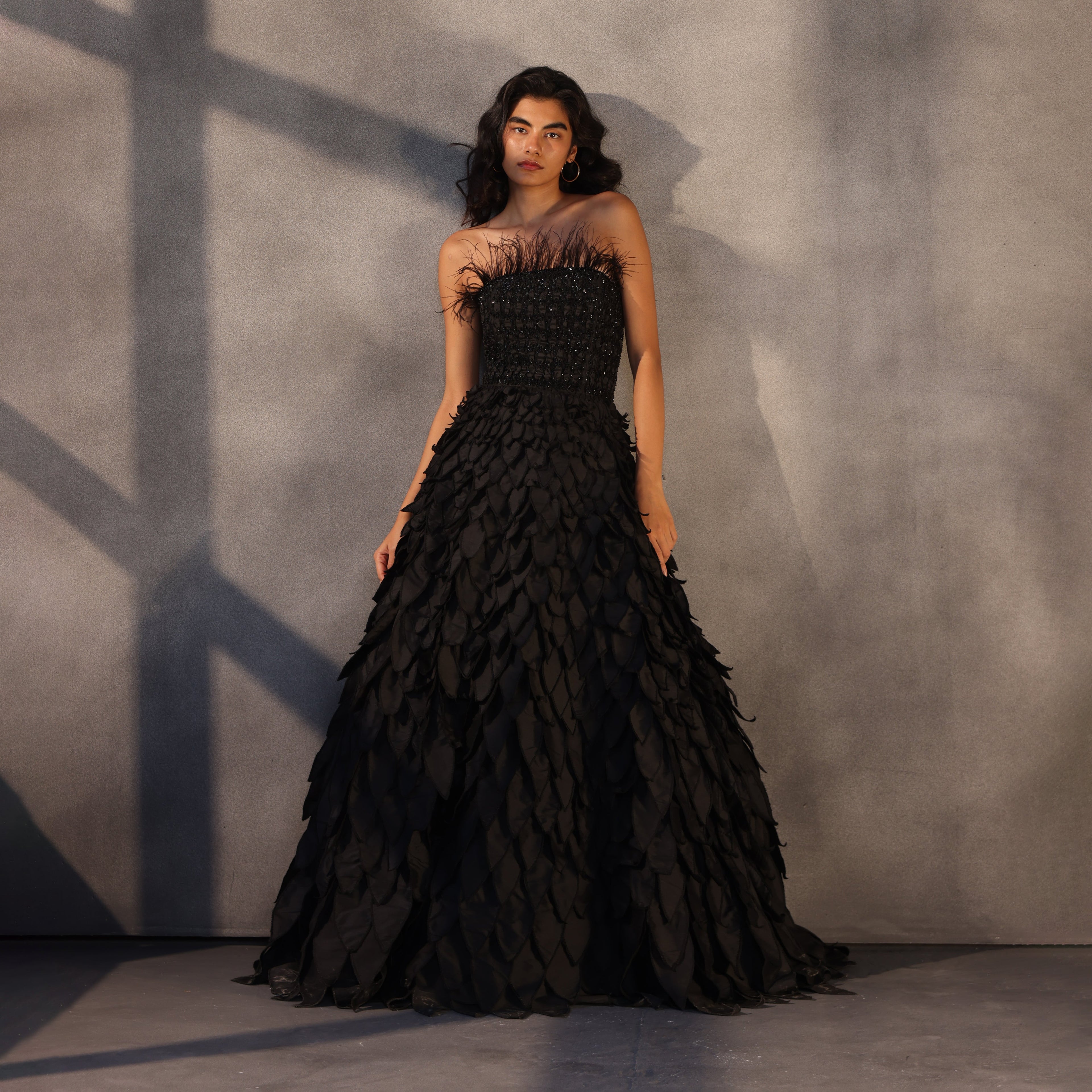 Eclipse Reign – Feathered Corset Gown