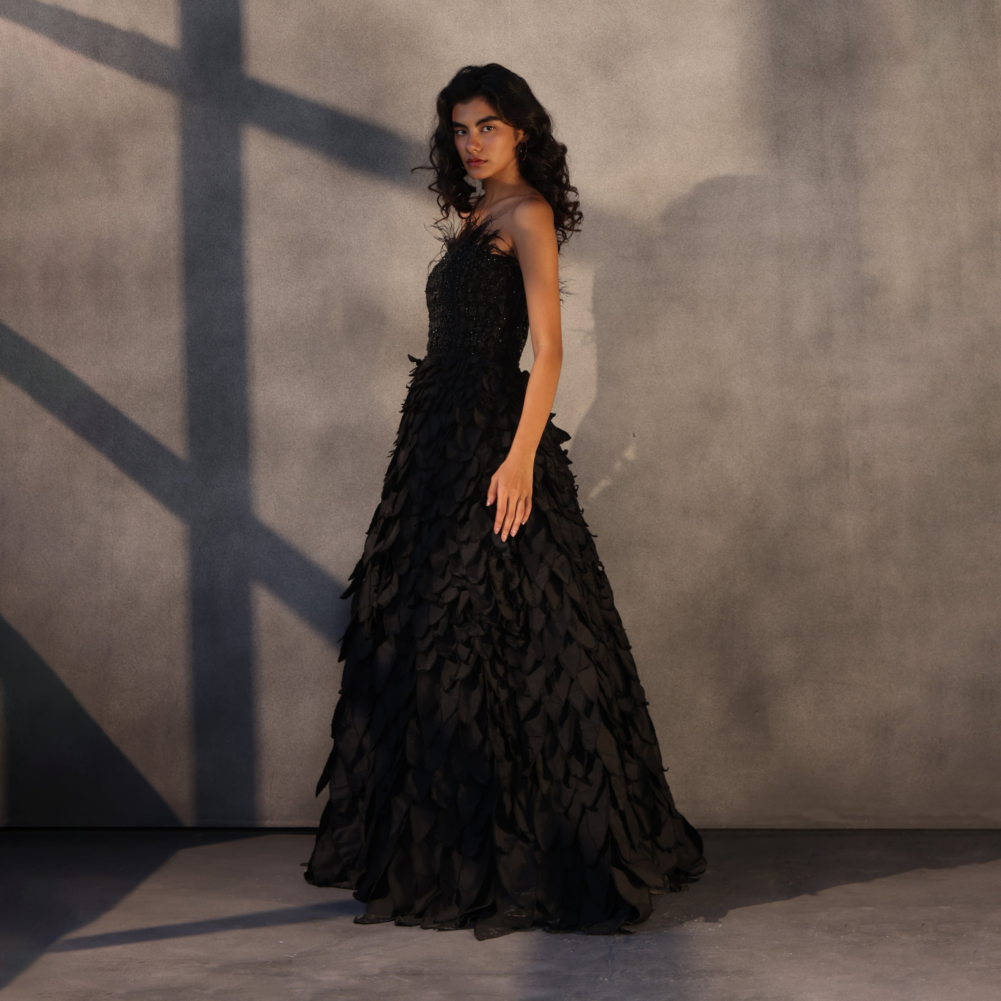 Eclipse Reign – Feathered Corset Gown