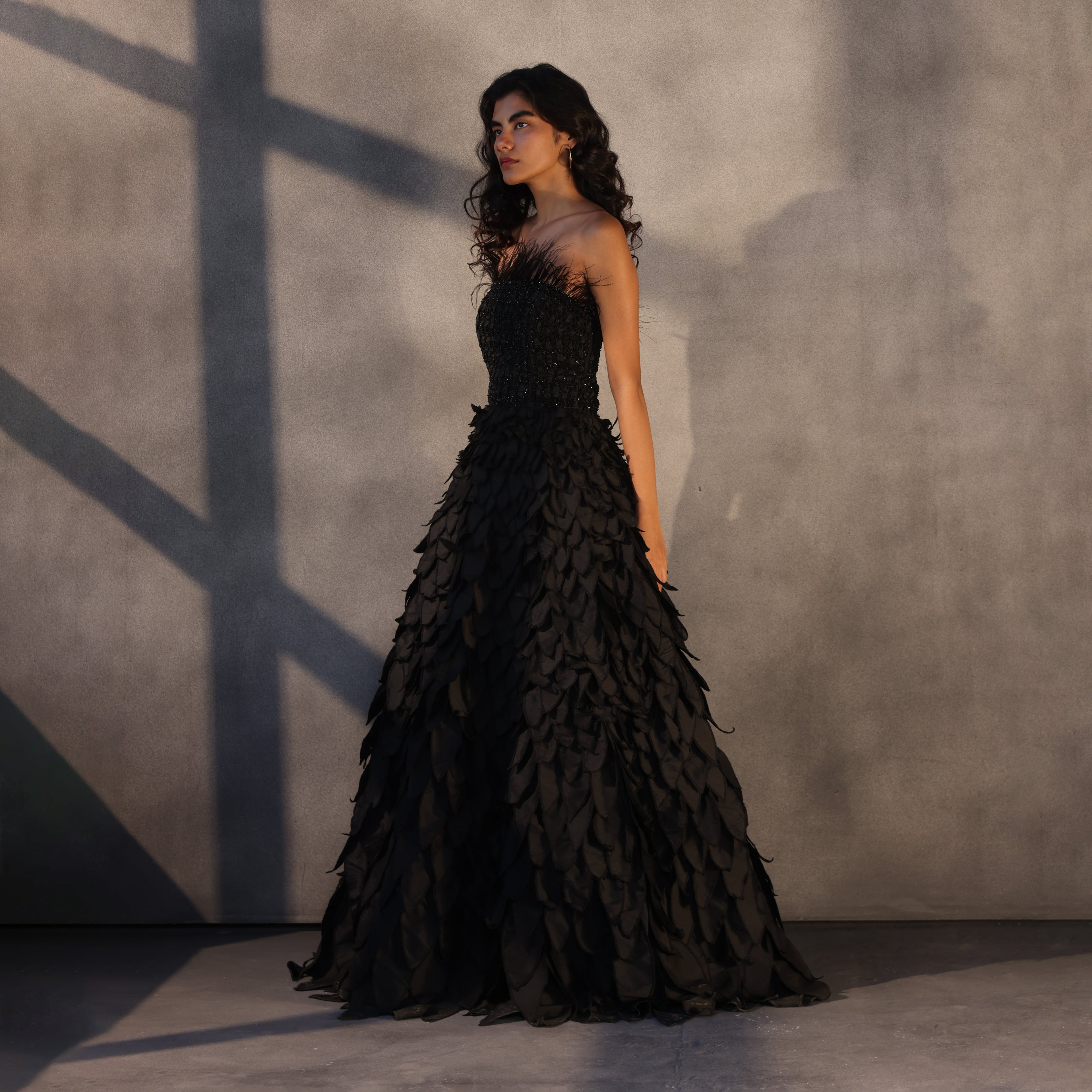 Eclipse Reign – Feathered Corset Gown