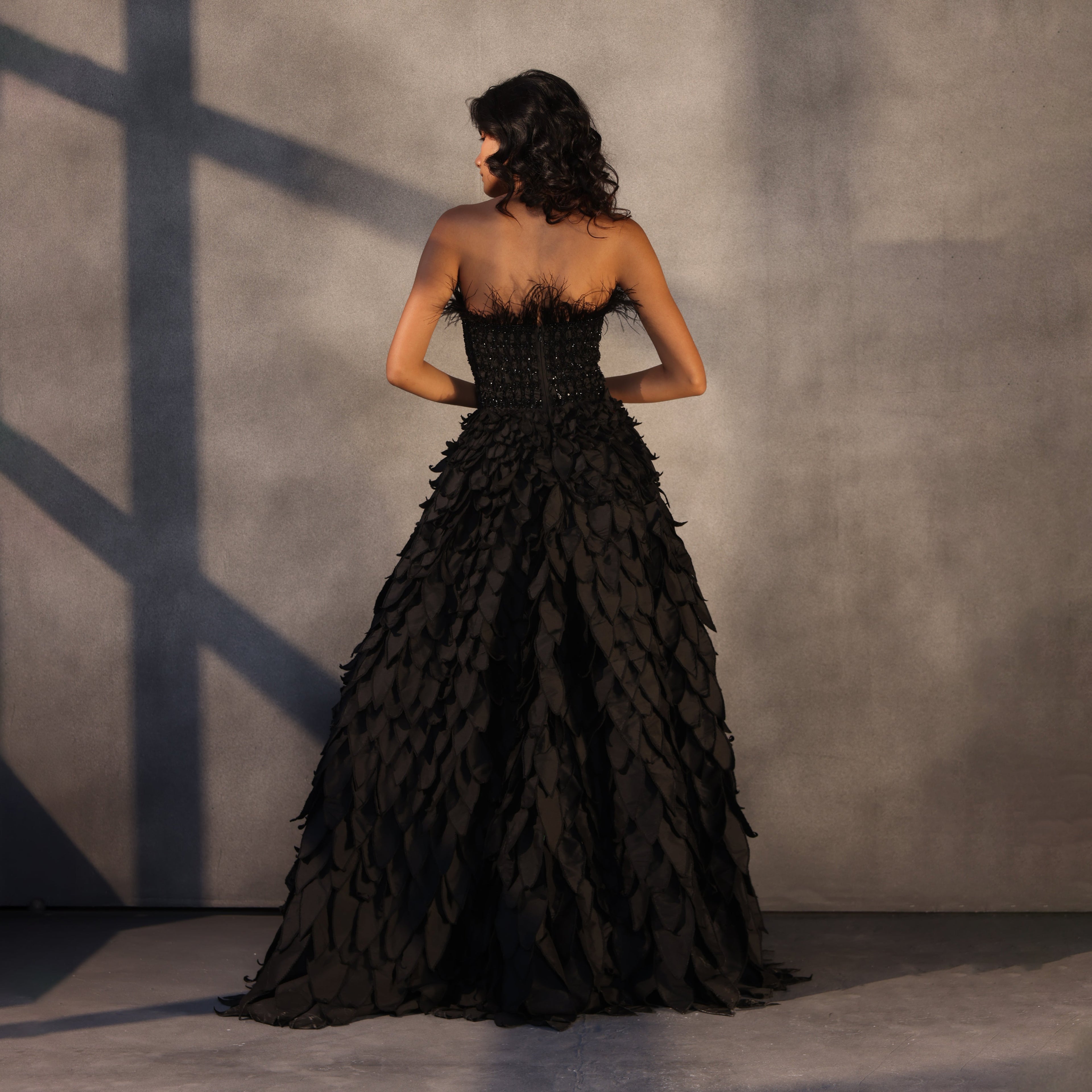 Eclipse Reign – Feathered Corset Gown