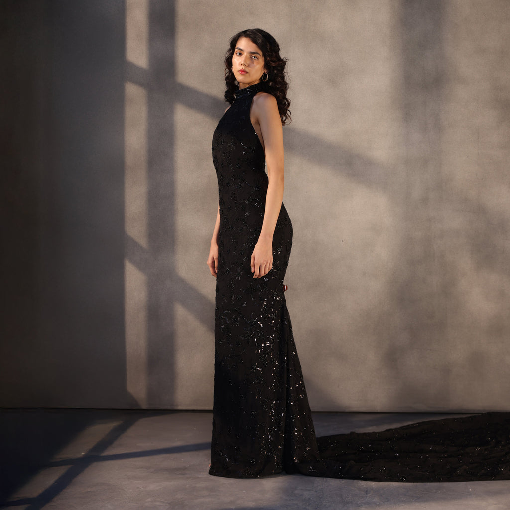 Midnight Oath – Embroidered Georgette Gown