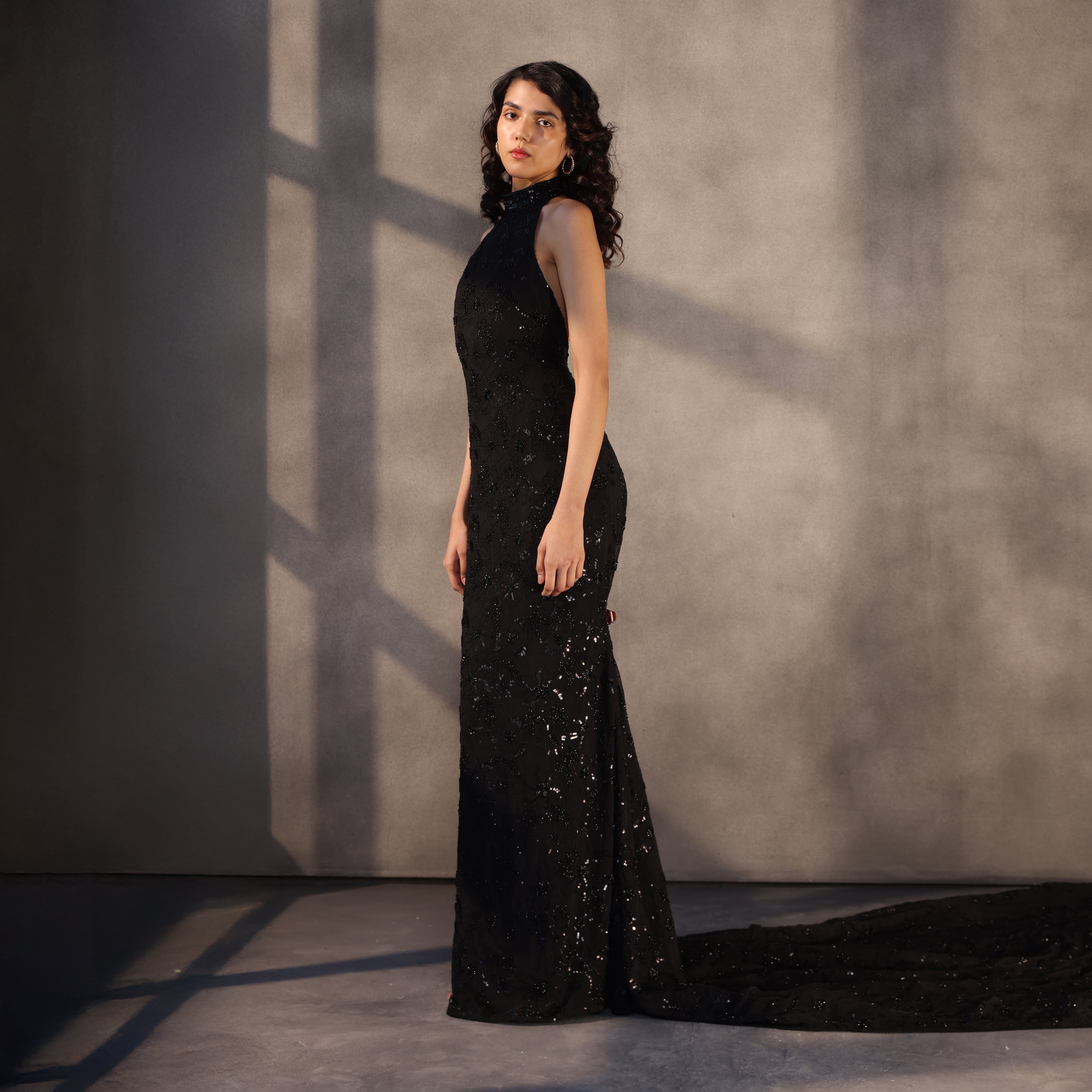 Midnight Oath – Embroidered Georgette Gown