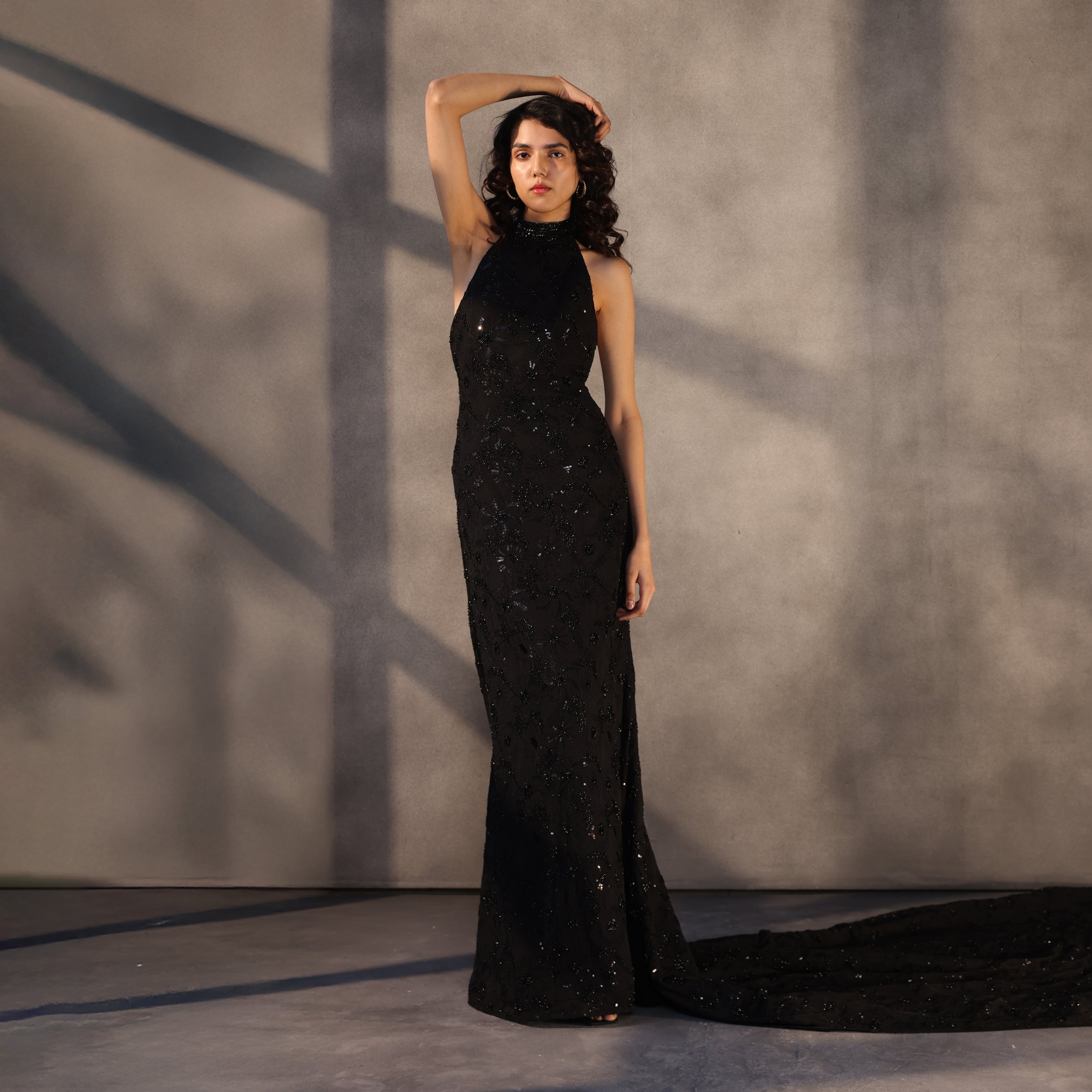 Midnight Oath – Embroidered Georgette Gown