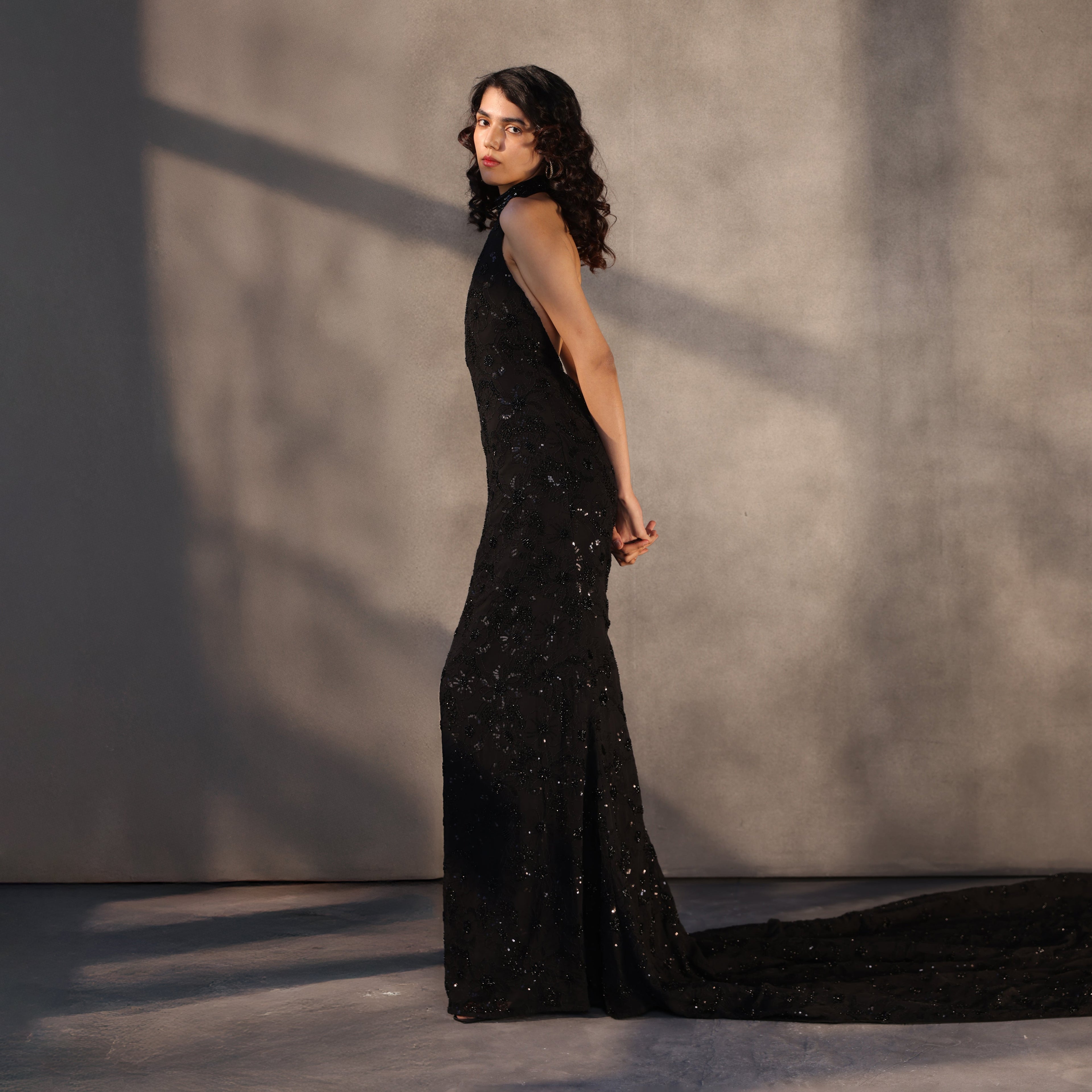 Midnight Oath – Embroidered Georgette Gown