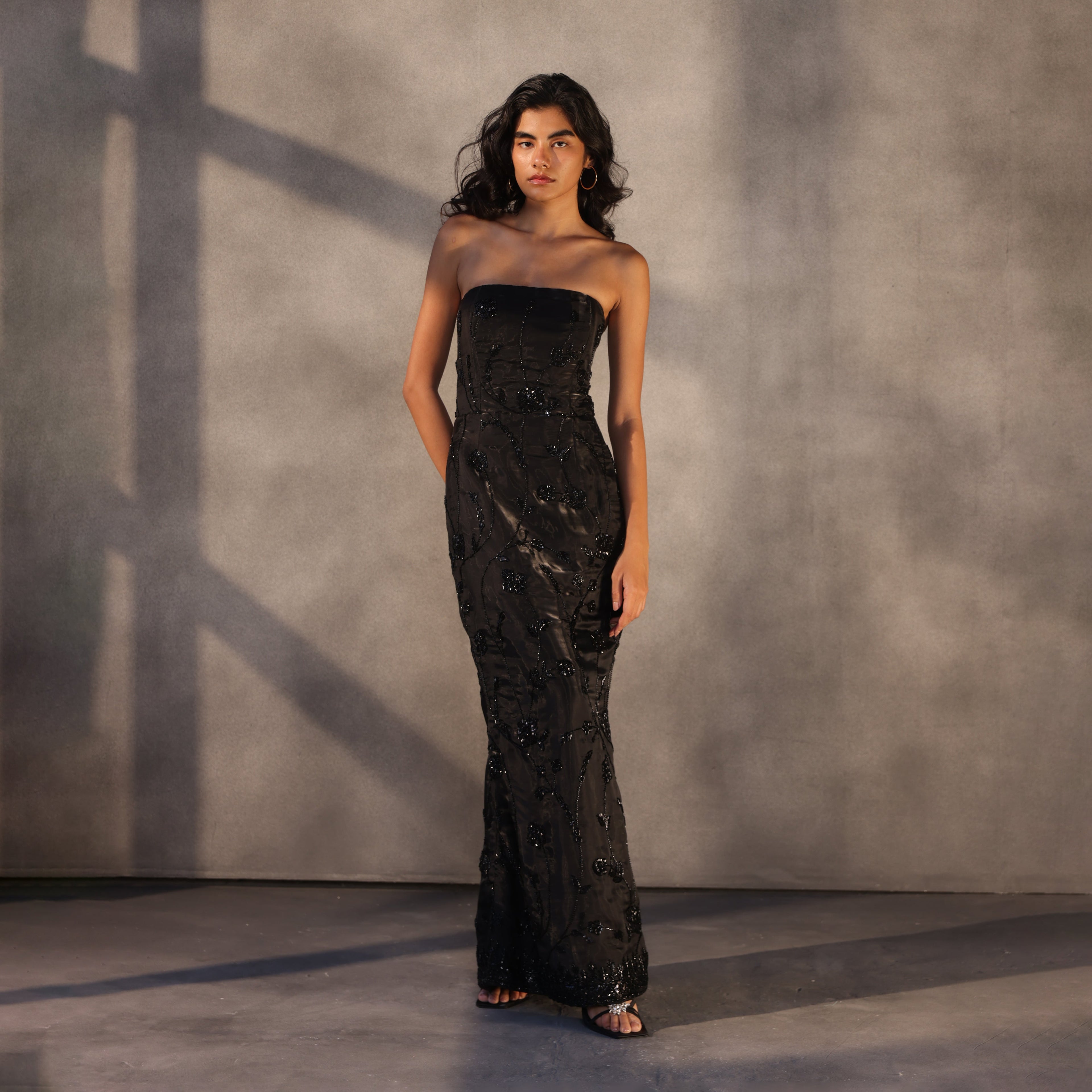 black beaded corset dress Ladivine CDS565 Strapless Sheer Beaded Corset Prom Dress 4 / Black