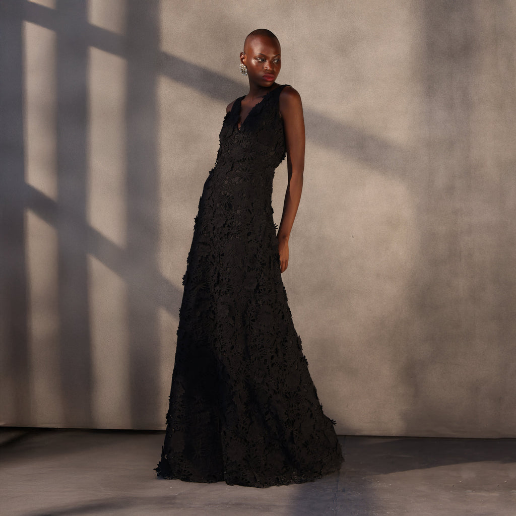 Veil of Shadows – Guipure Lace Gown