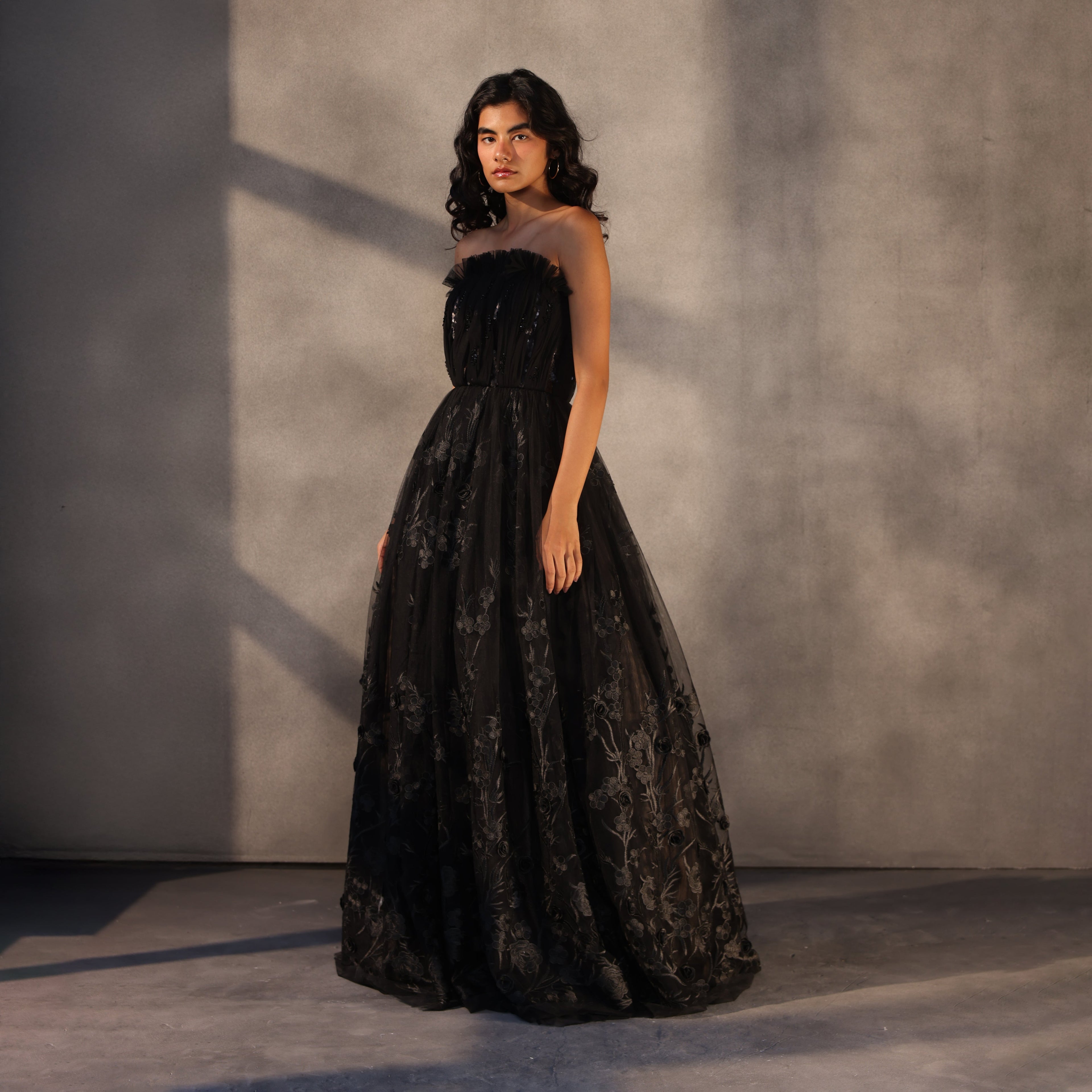 Eclipse Bloom – Lace Appliqué Corset Gown