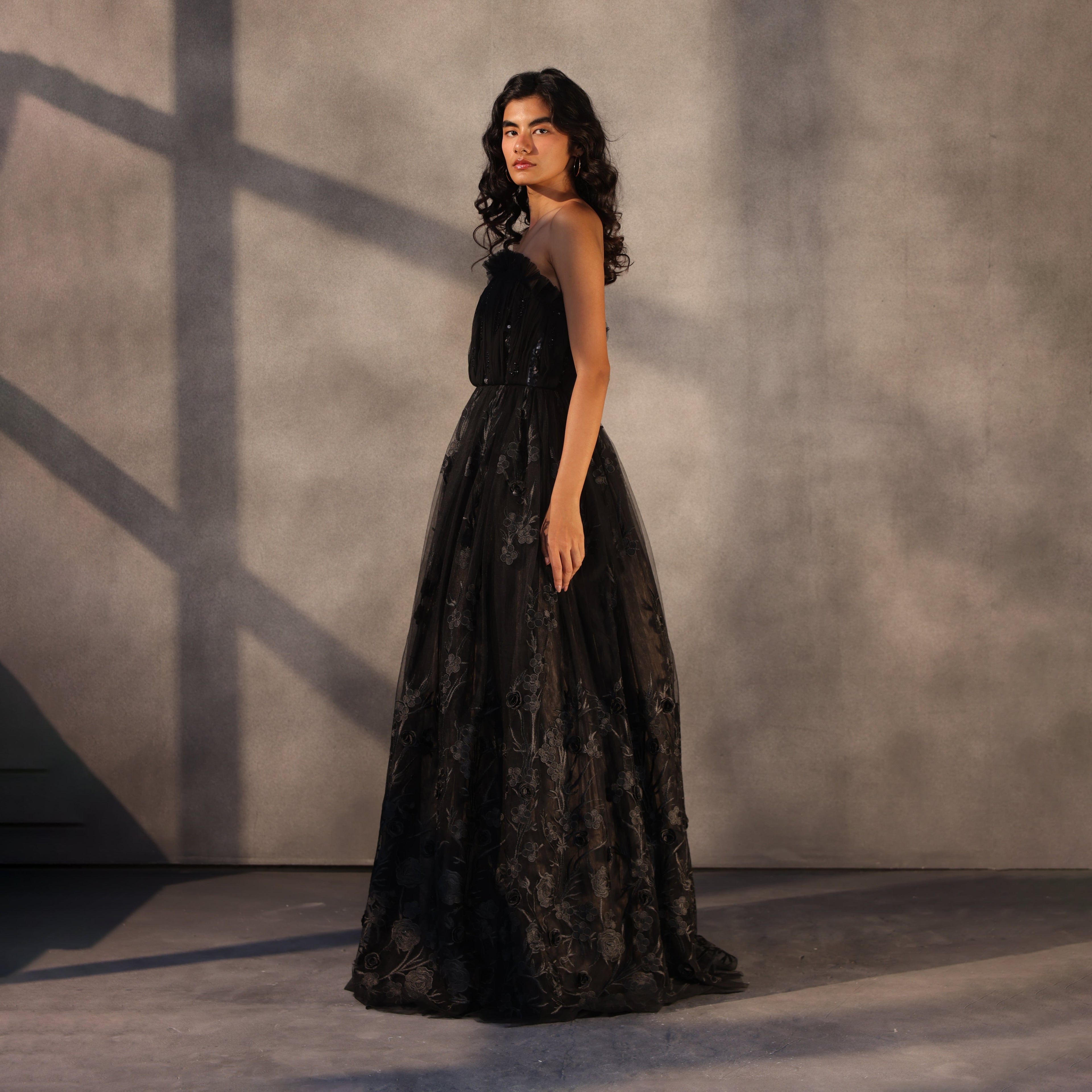 Eclipse Bloom – Lace Appliqué Corset Gown