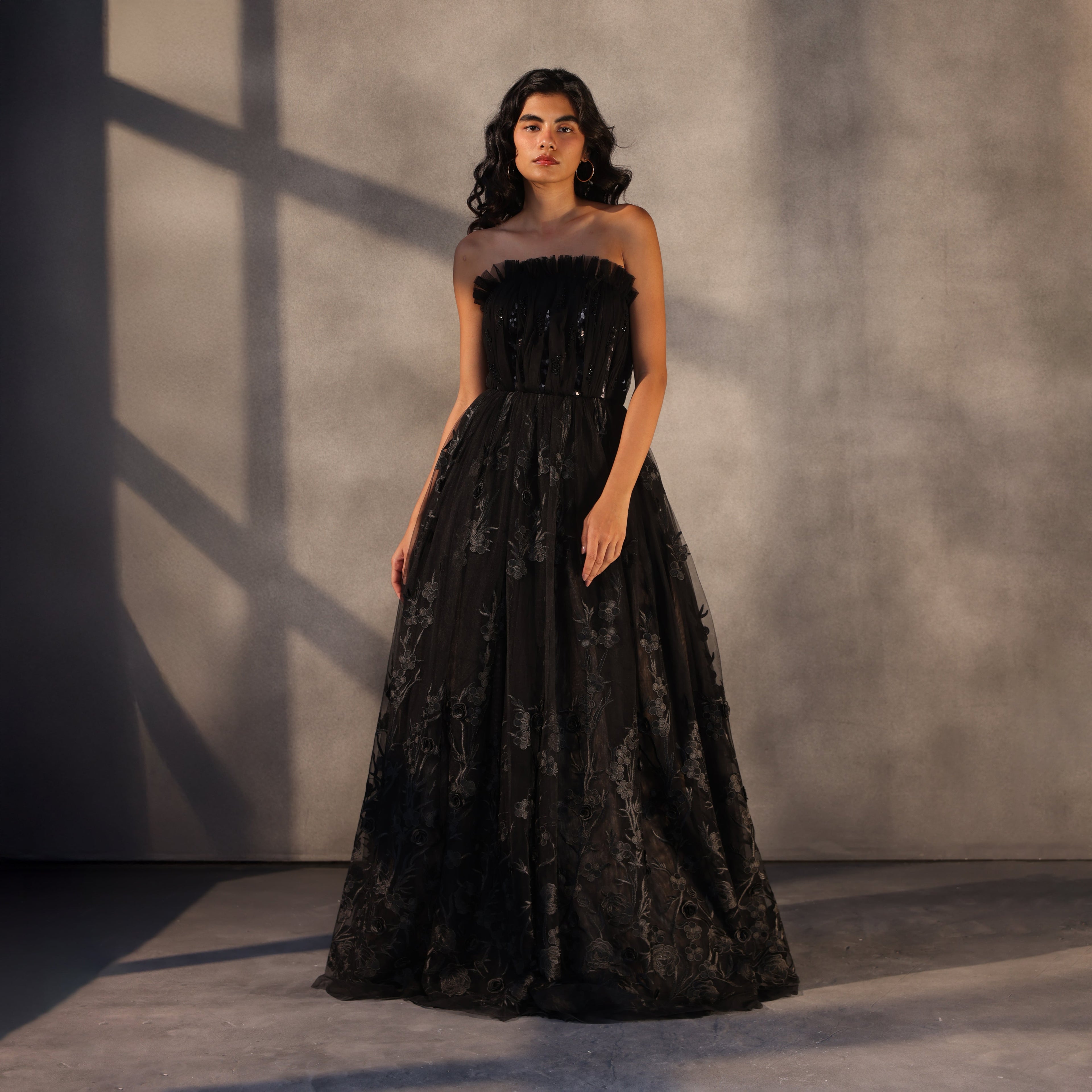 Eclipse Bloom – Lace Appliqué Corset Gown