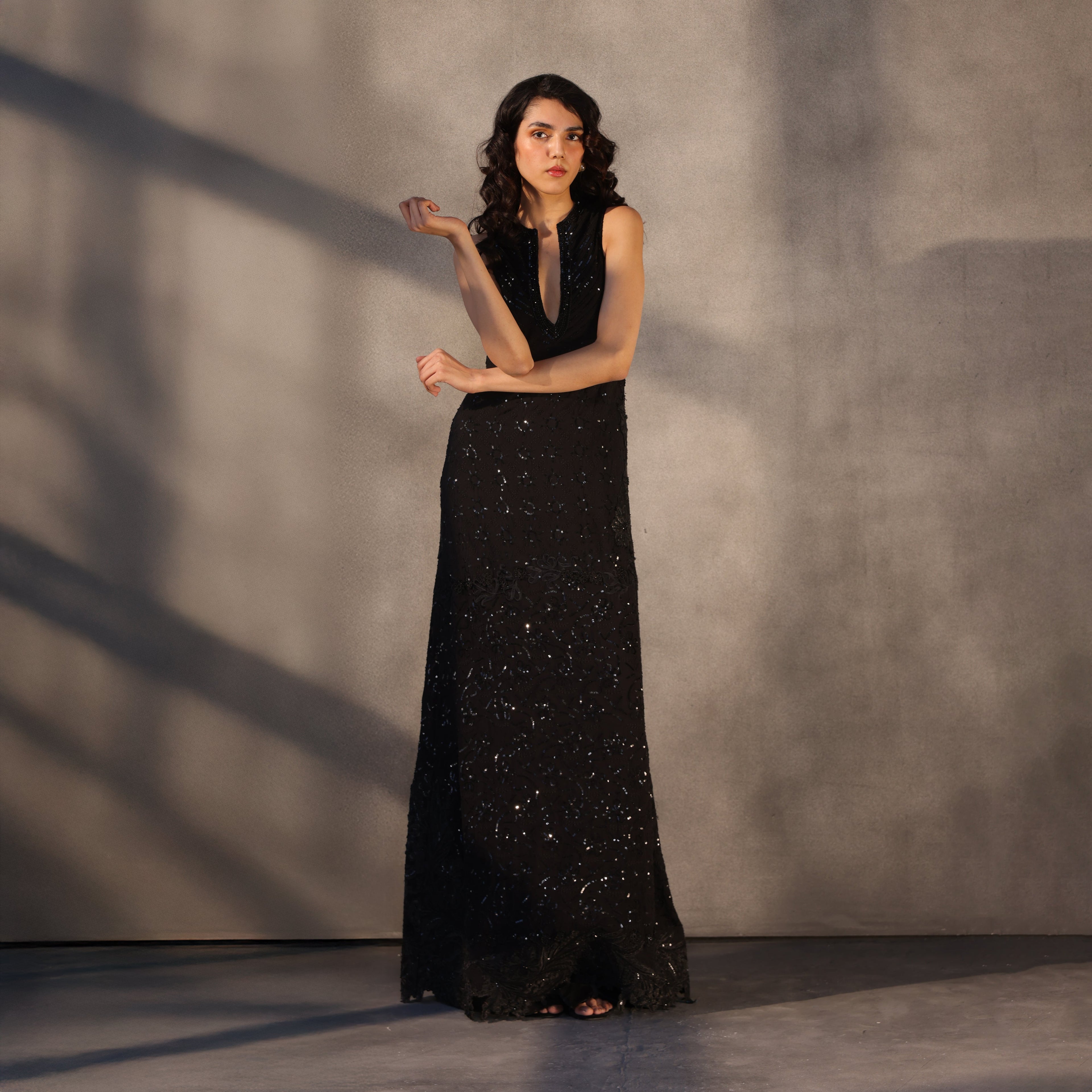 Eclipse of Echoes – Chikankari Embroidered Gown