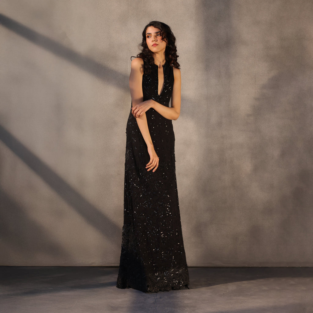 Eclipse of Echoes – Chikankari Embroidered Gown