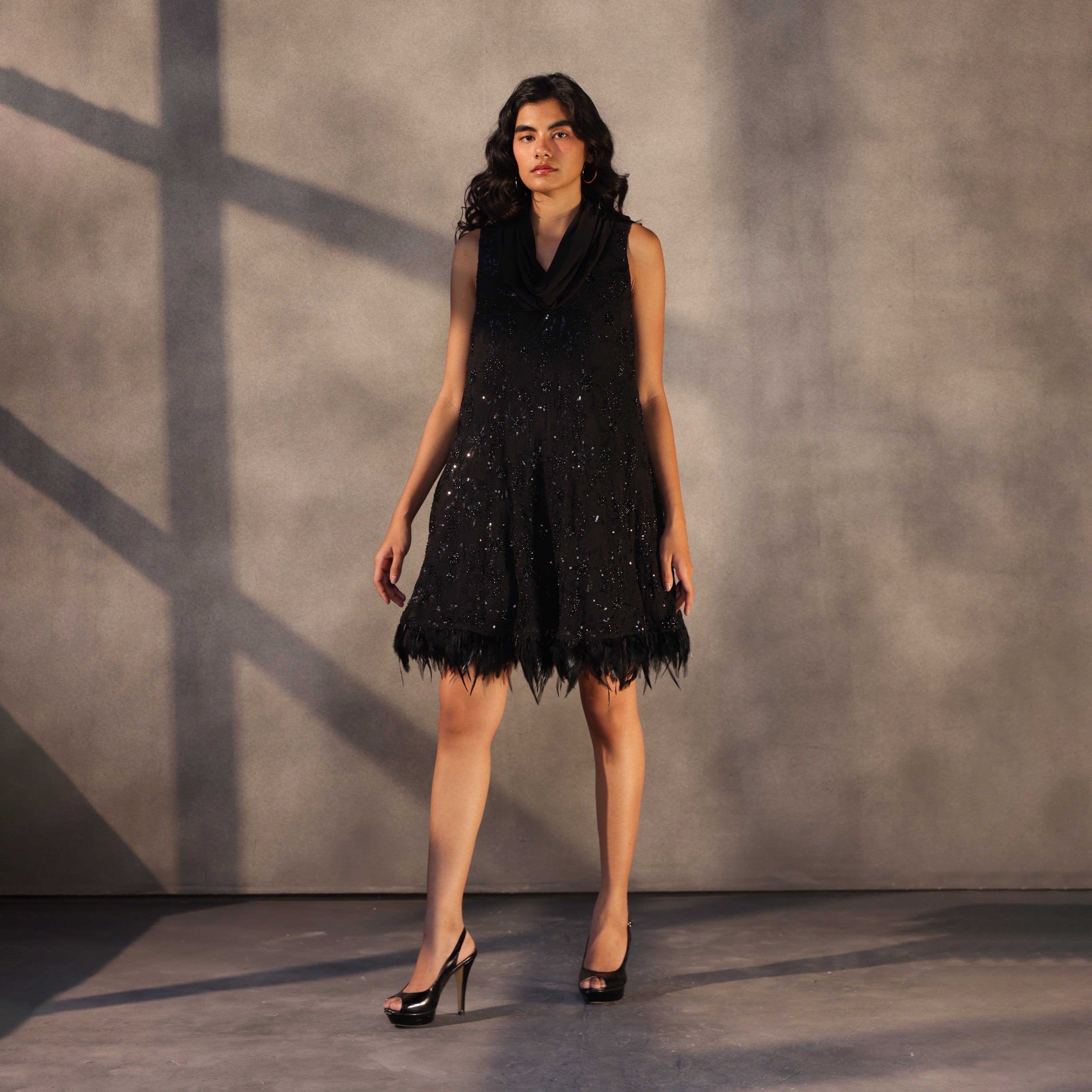 Raven’s Embrace – Embroidered Trapeze Dress