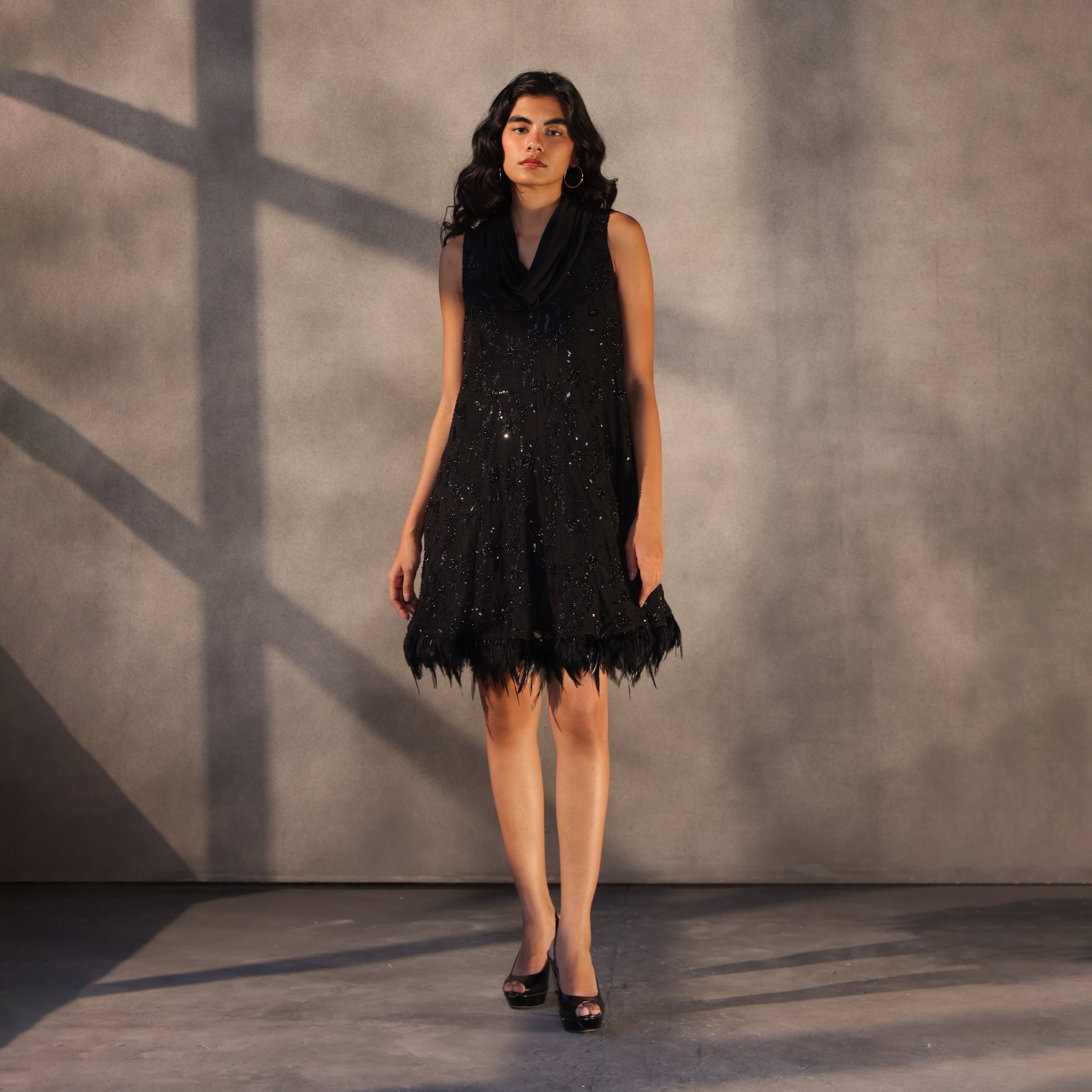 Raven’s Embrace – Embroidered Trapeze Dress