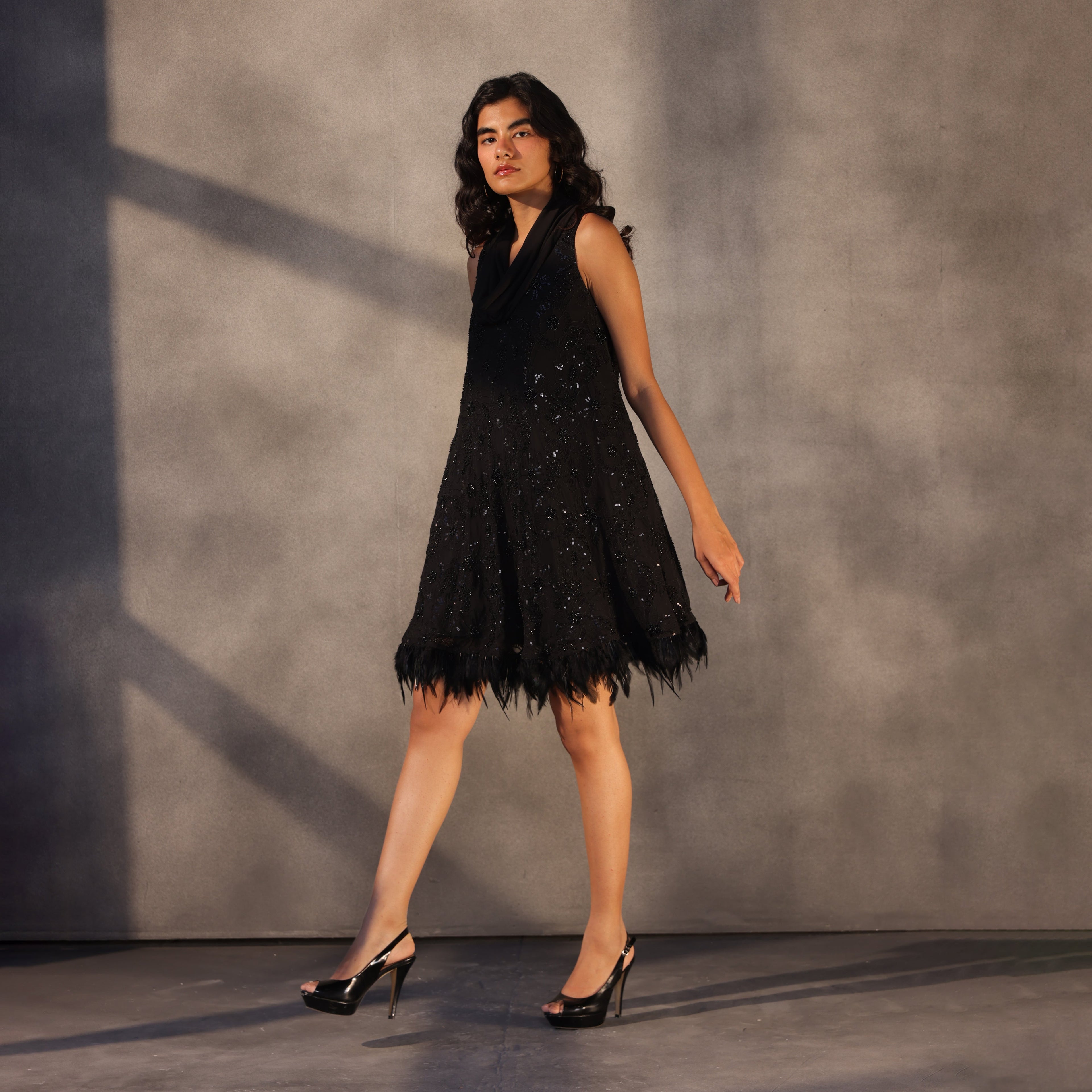 Raven’s Embrace – Embroidered Trapeze Dress