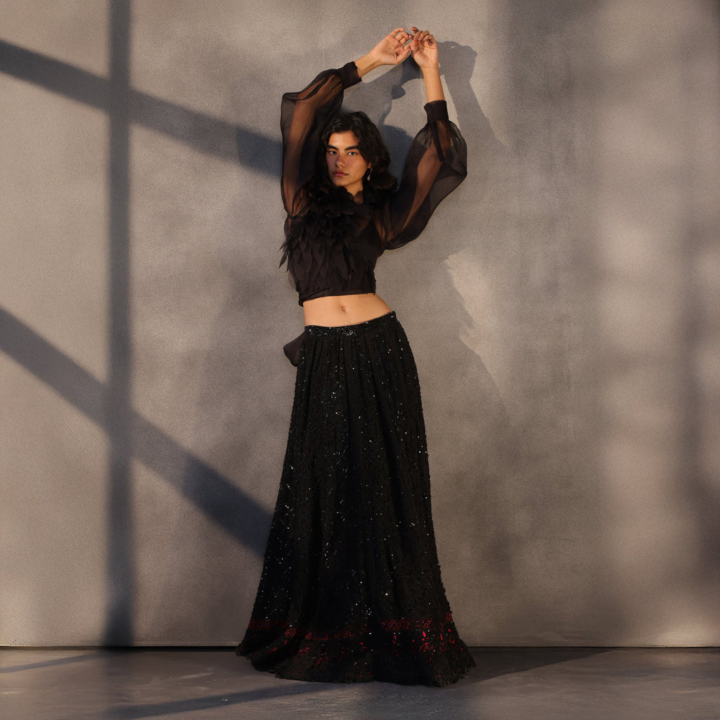 Midnight Tapestry – Black Chikankari Royal Skirt