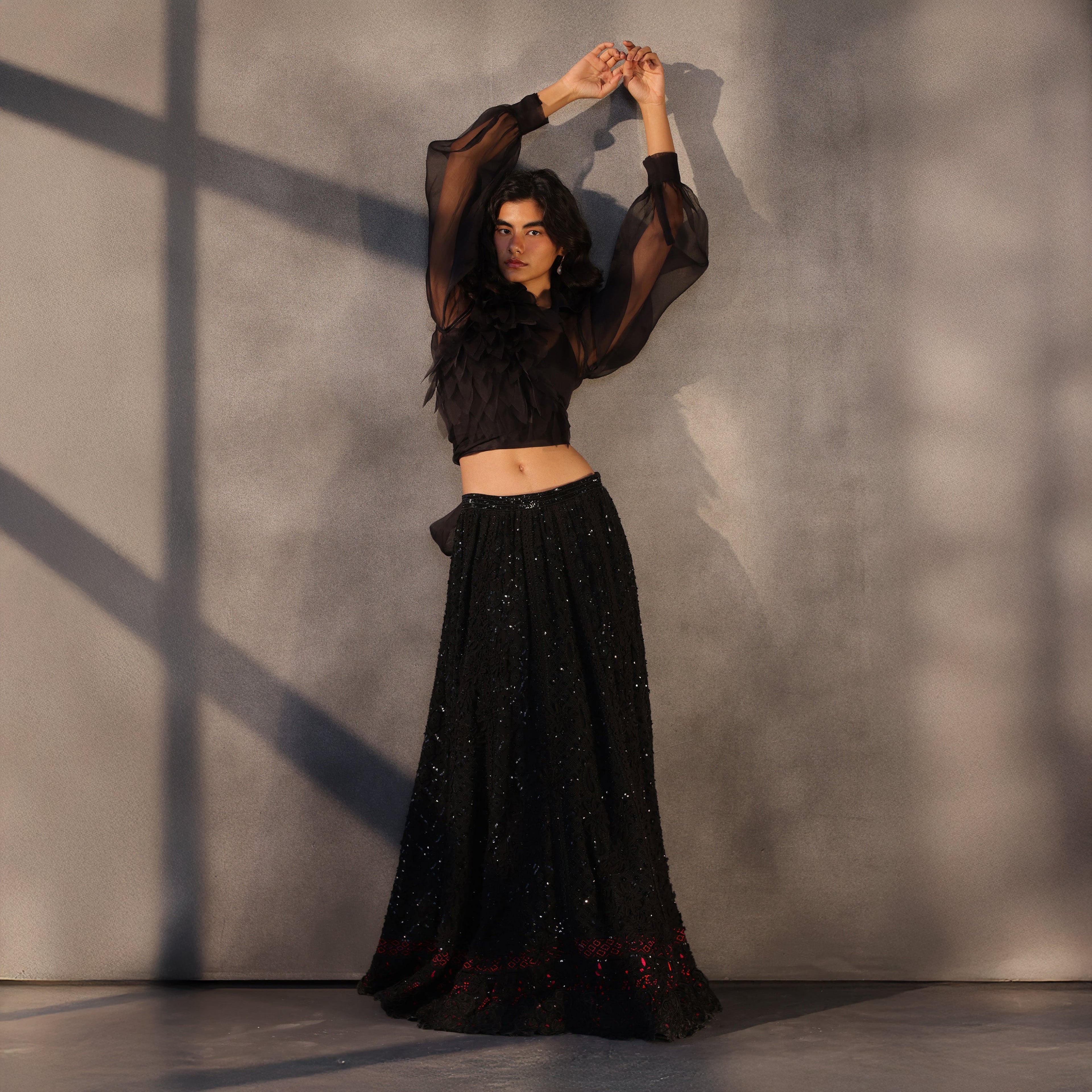 Midnight Tapestry – Black Chikankari Royal Skirt