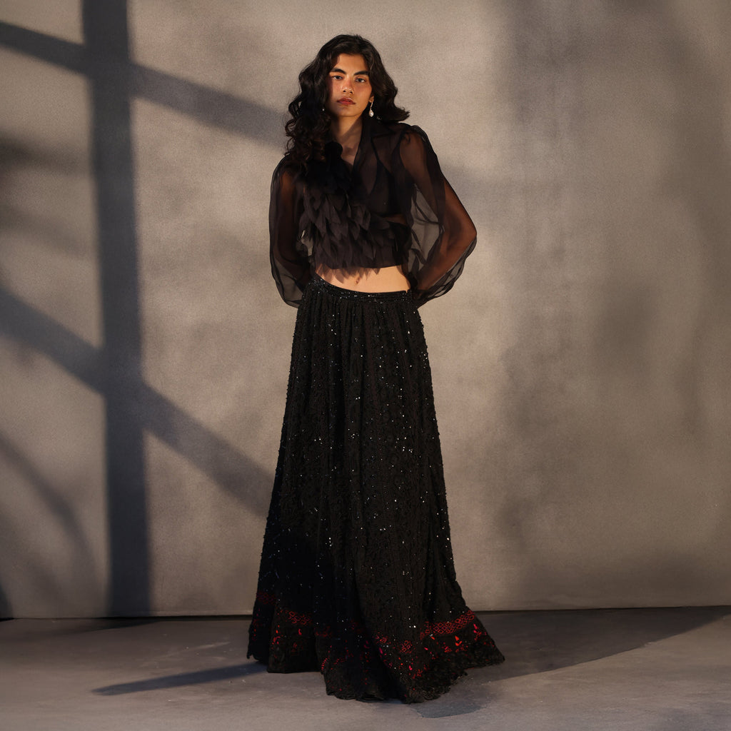 Midnight Tapestry – Black Chikankari Royal Skirt