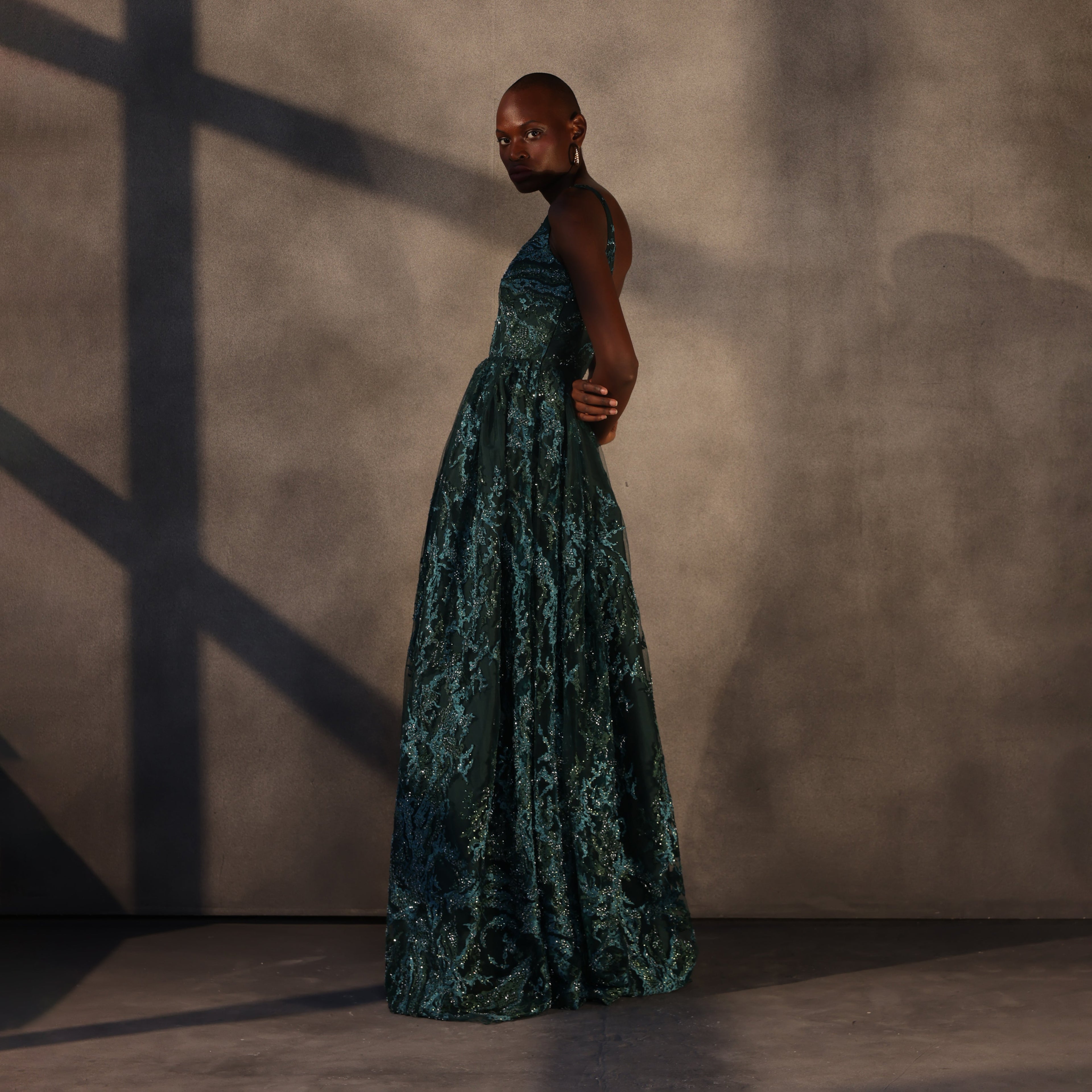 Verdant Eclipse – Appliqué Lace Dress