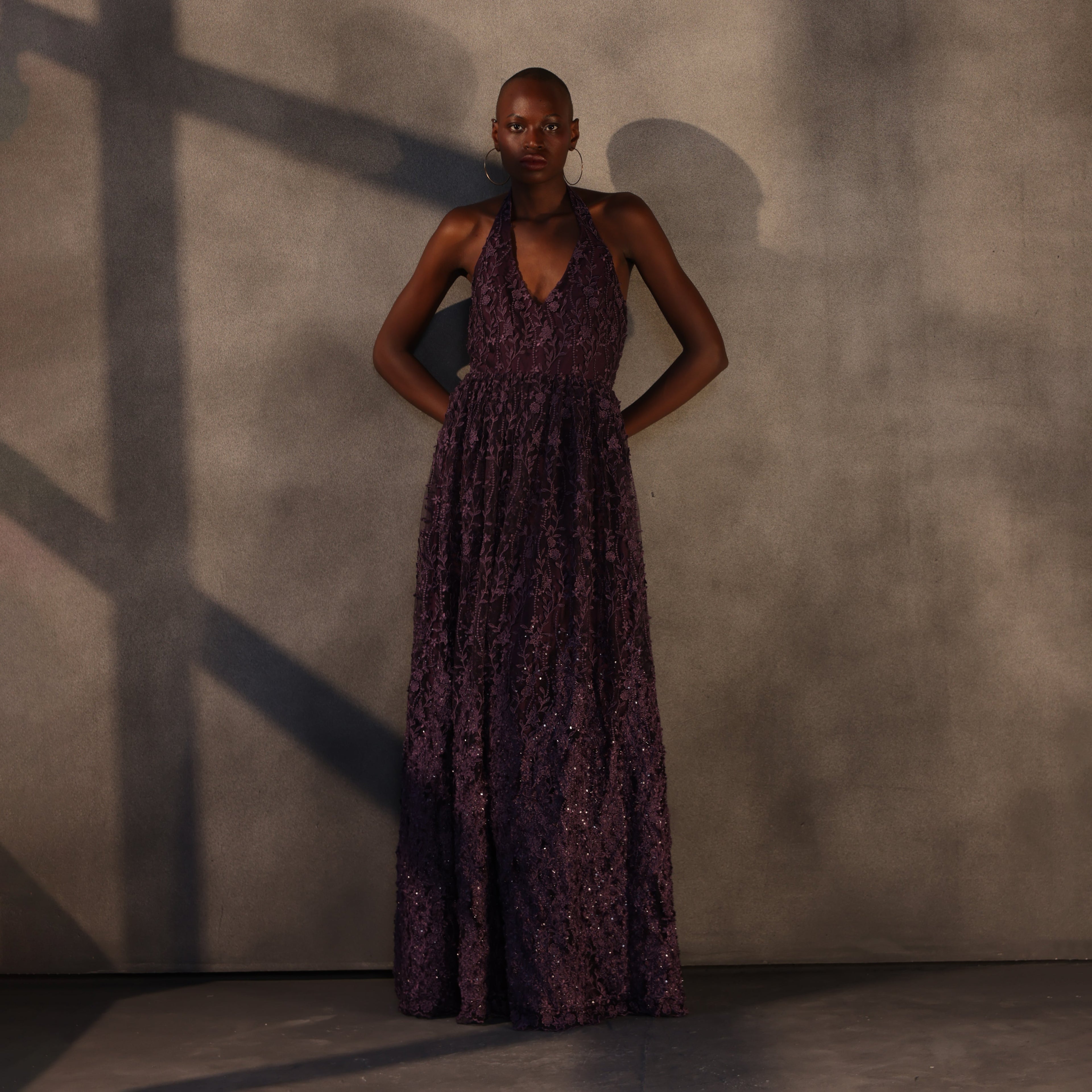 Obsidian Ivy – Halter Lace Gown