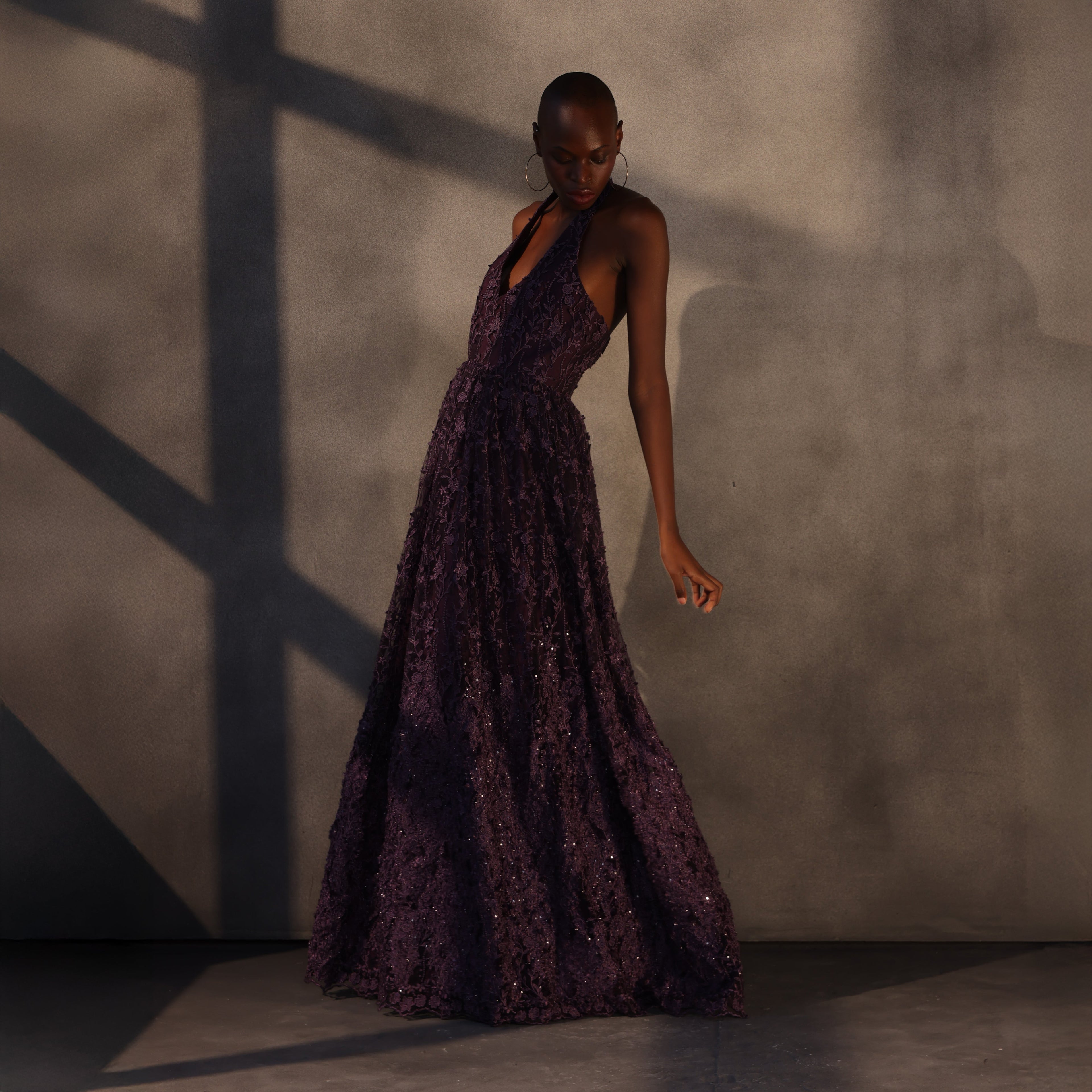 Obsidian Ivy – Halter Lace Gown