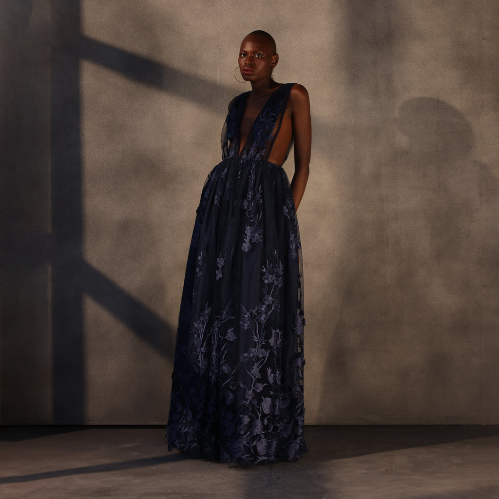 Celestial Drift – Lace Appliqué Ballgown