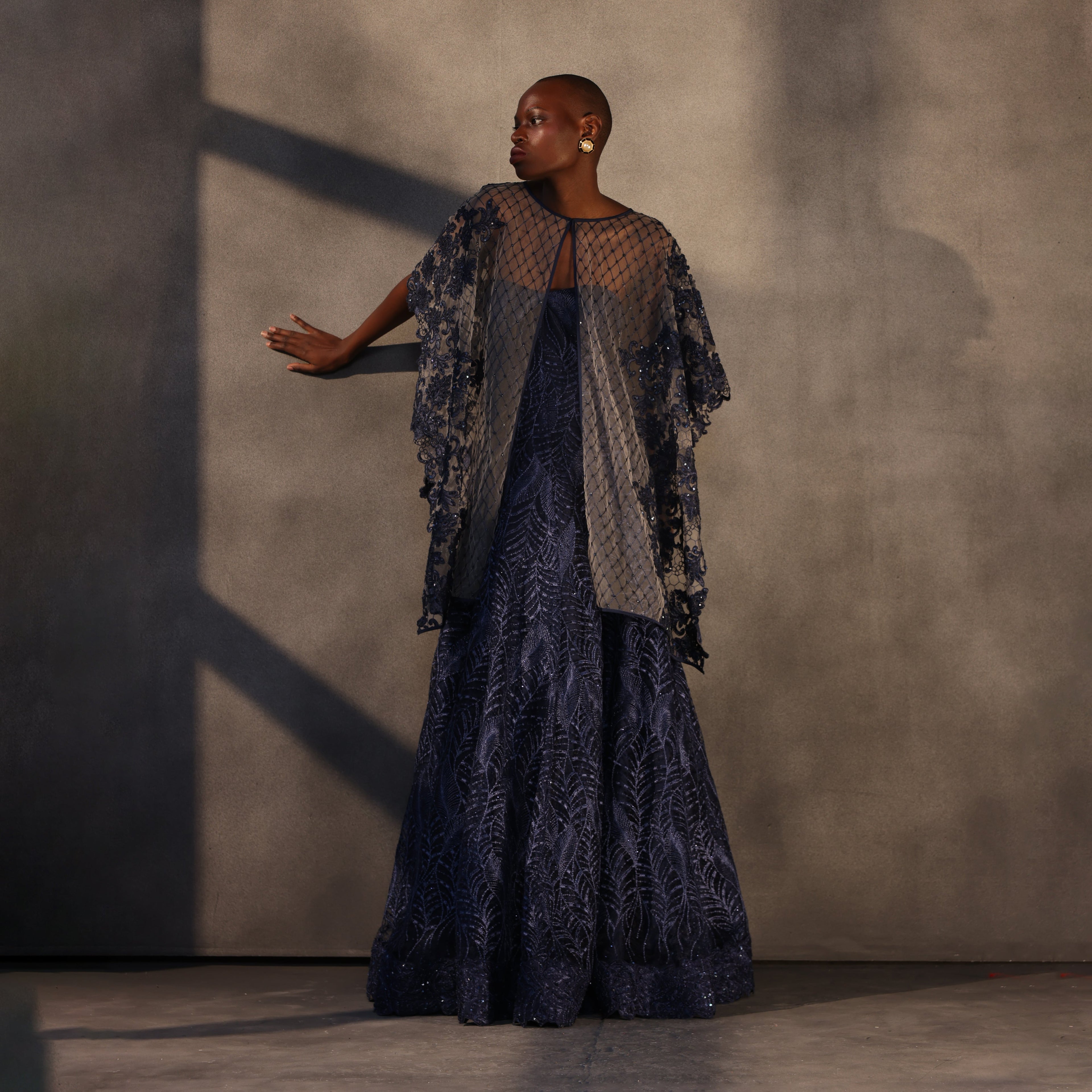 Midnight Mirage – Embroidered Lace Gown