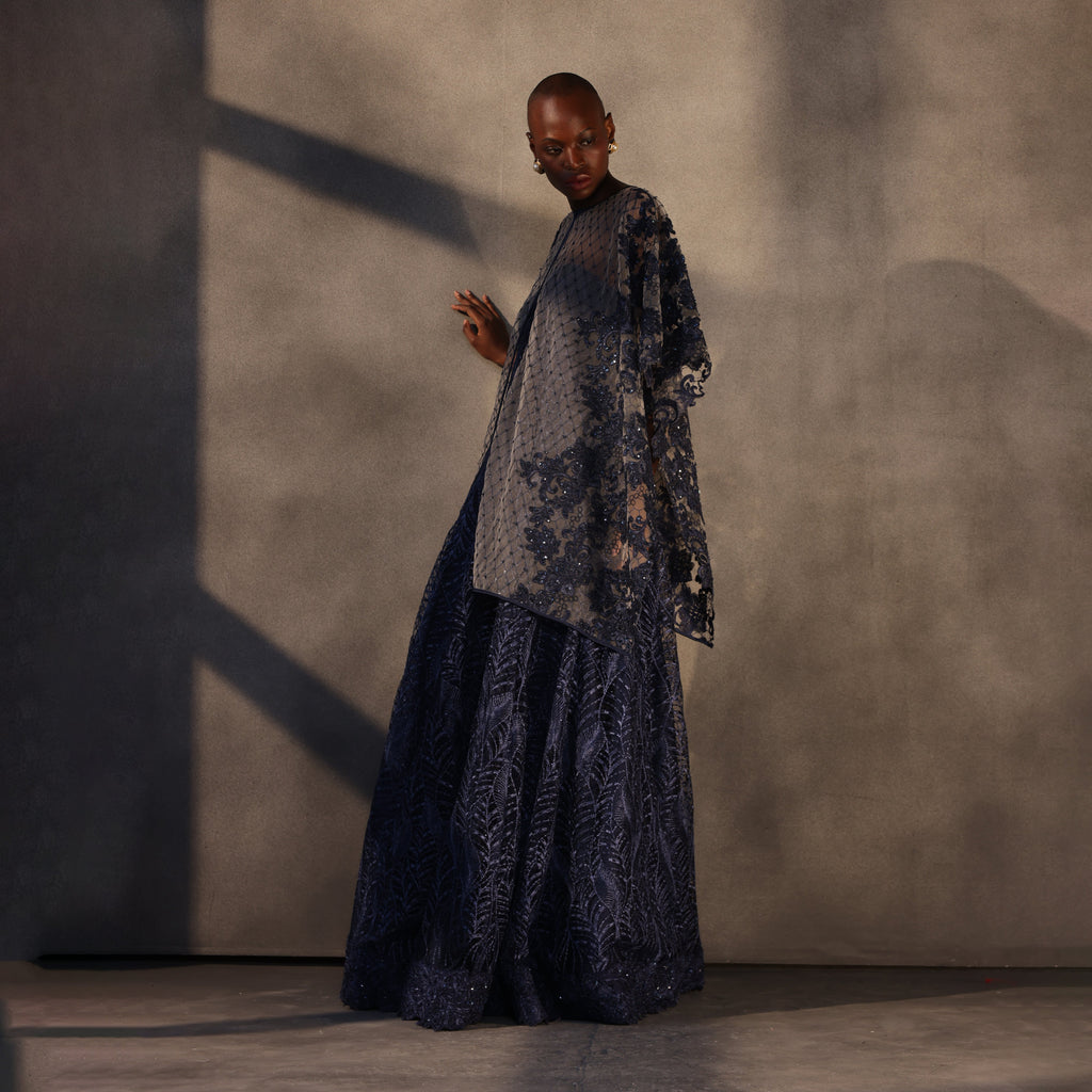 Midnight Seraph – Sapphire Lace Cape