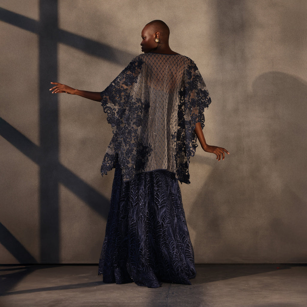 Midnight Mirage – Embroidered Lace Gown