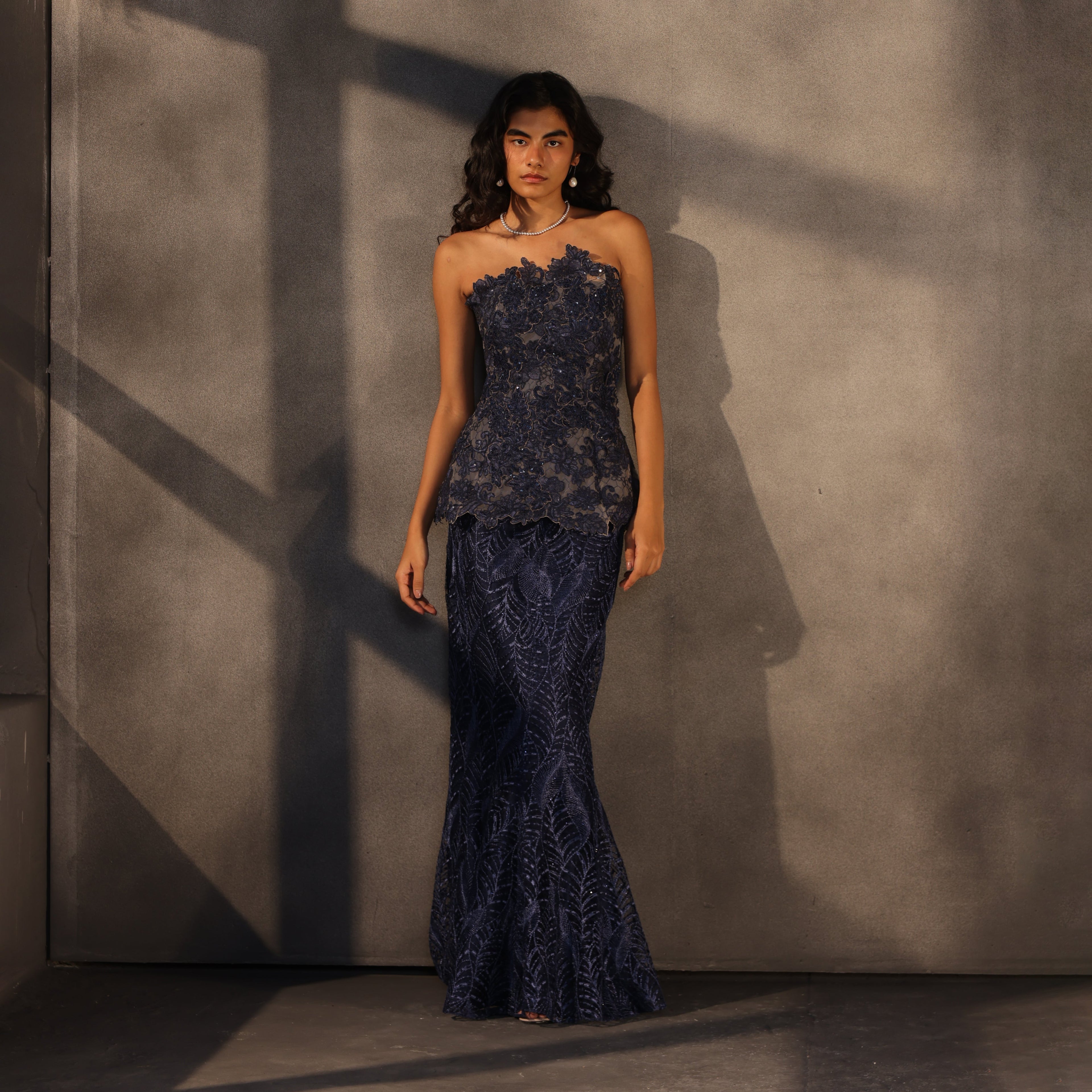 Sapphire Mirage – Embroidered Panel Skirt