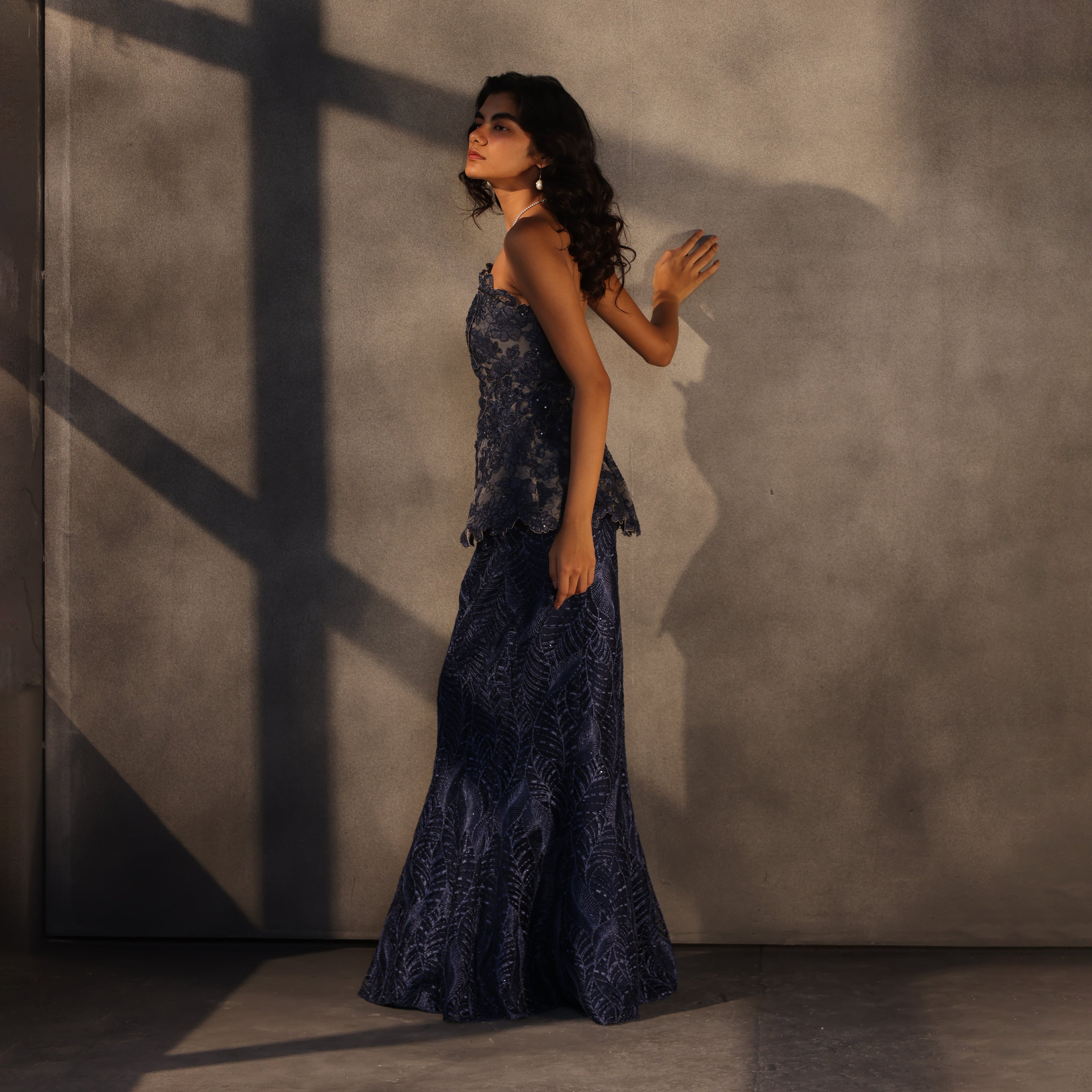 Sapphire Mirage – Embroidered Panel Skirt