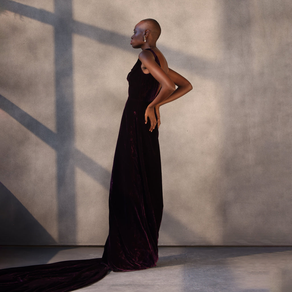 Sapphire Whisper – Velvet Corset Gown