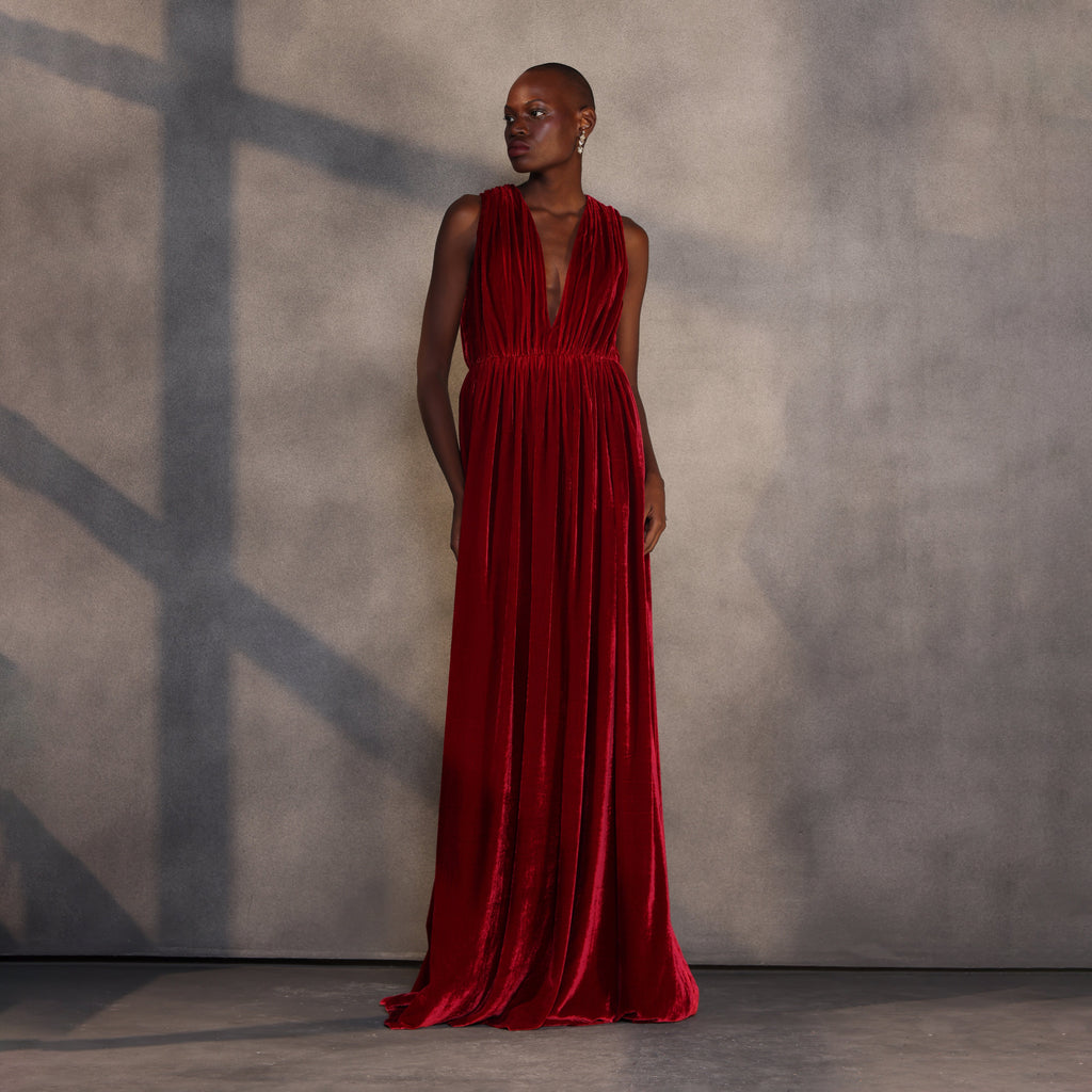 Scarlet Eclipse – Velvet Plunge Gown