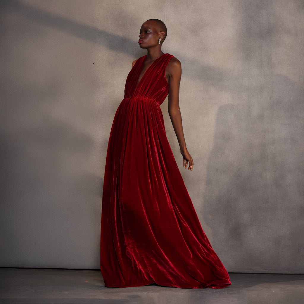 Scarlet Eclipse – Velvet Plunge Gown