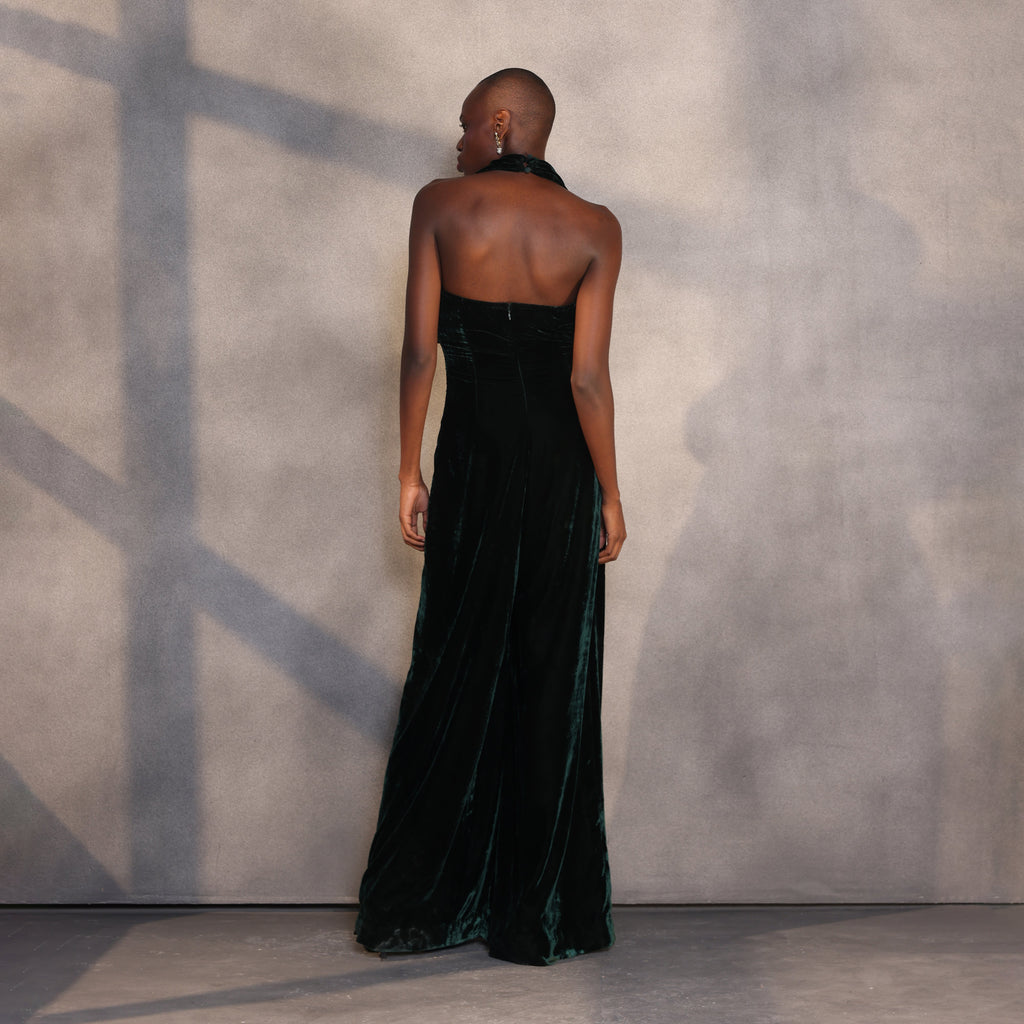 Emerald Embrace Velvet Jumpsuit