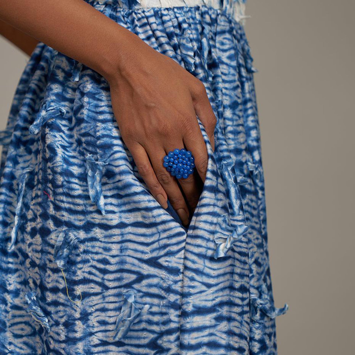 Rylee Corset Square Dress Leaf Blue Shibori