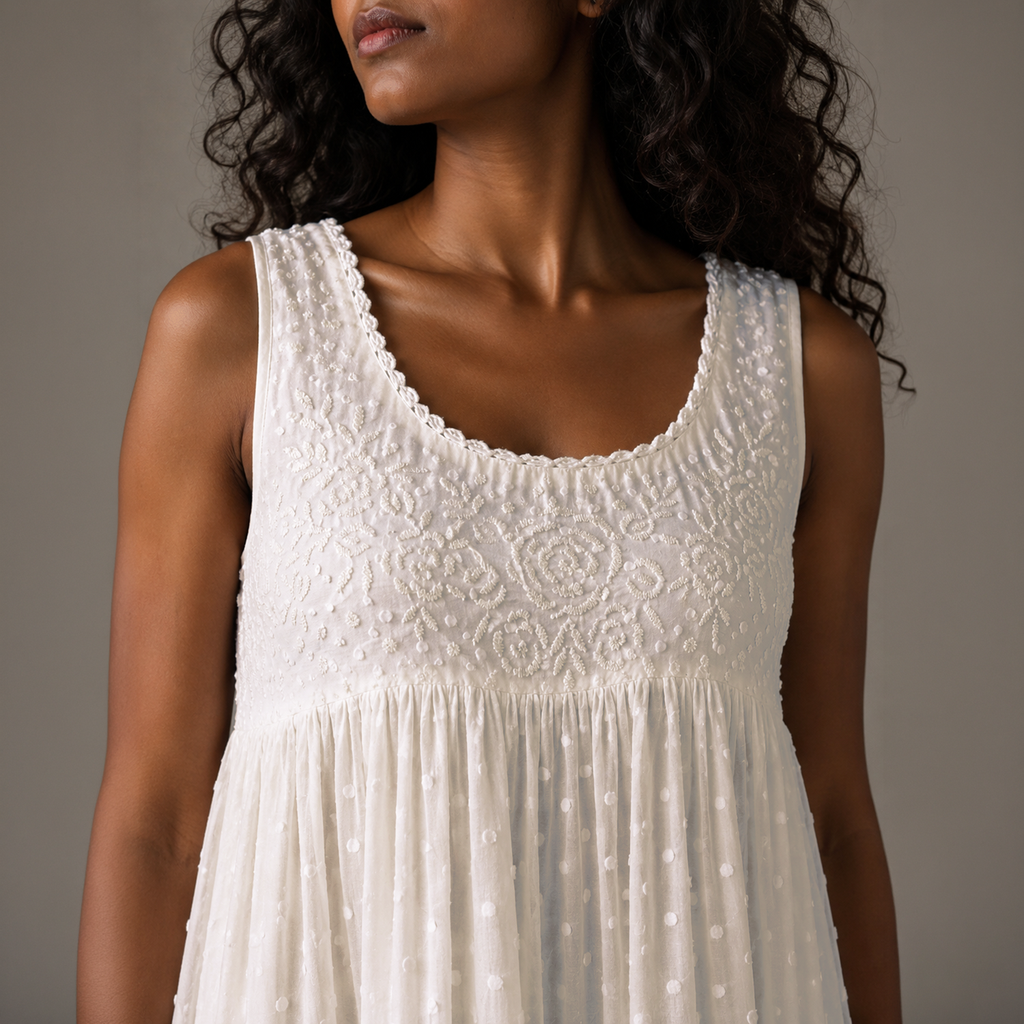 Juliana Long Embroidered Empire Dress